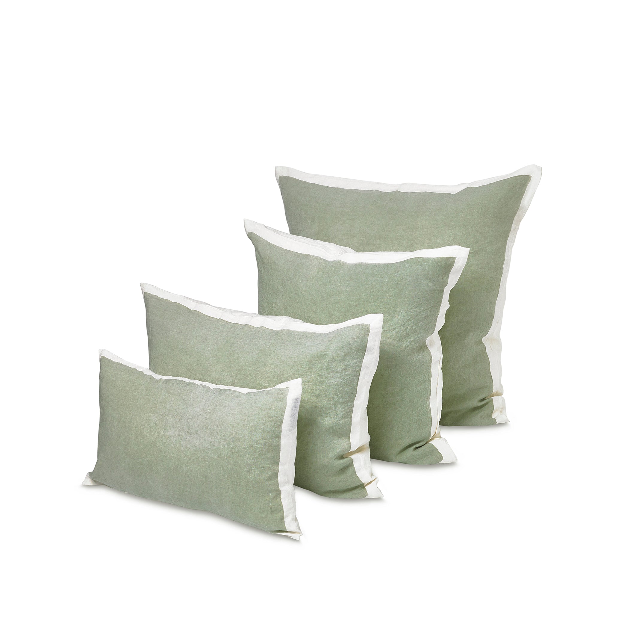 Hand Painted Linen Cushion in Pale Green, 50cm x 30cm