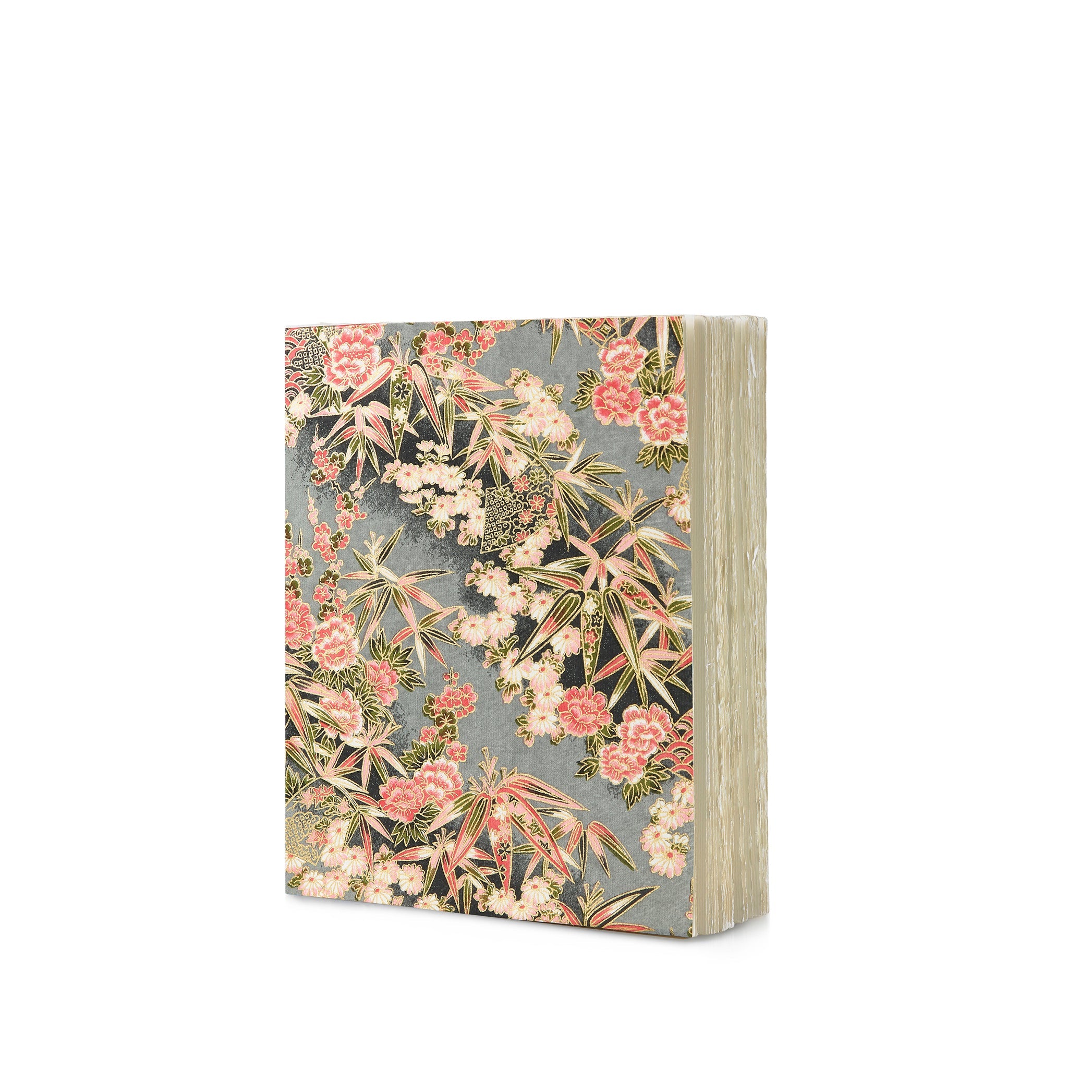 Handprinted Japanese Chiyogami Covered Sketchbook, Pink Bamboo, 20cm x 17cm
