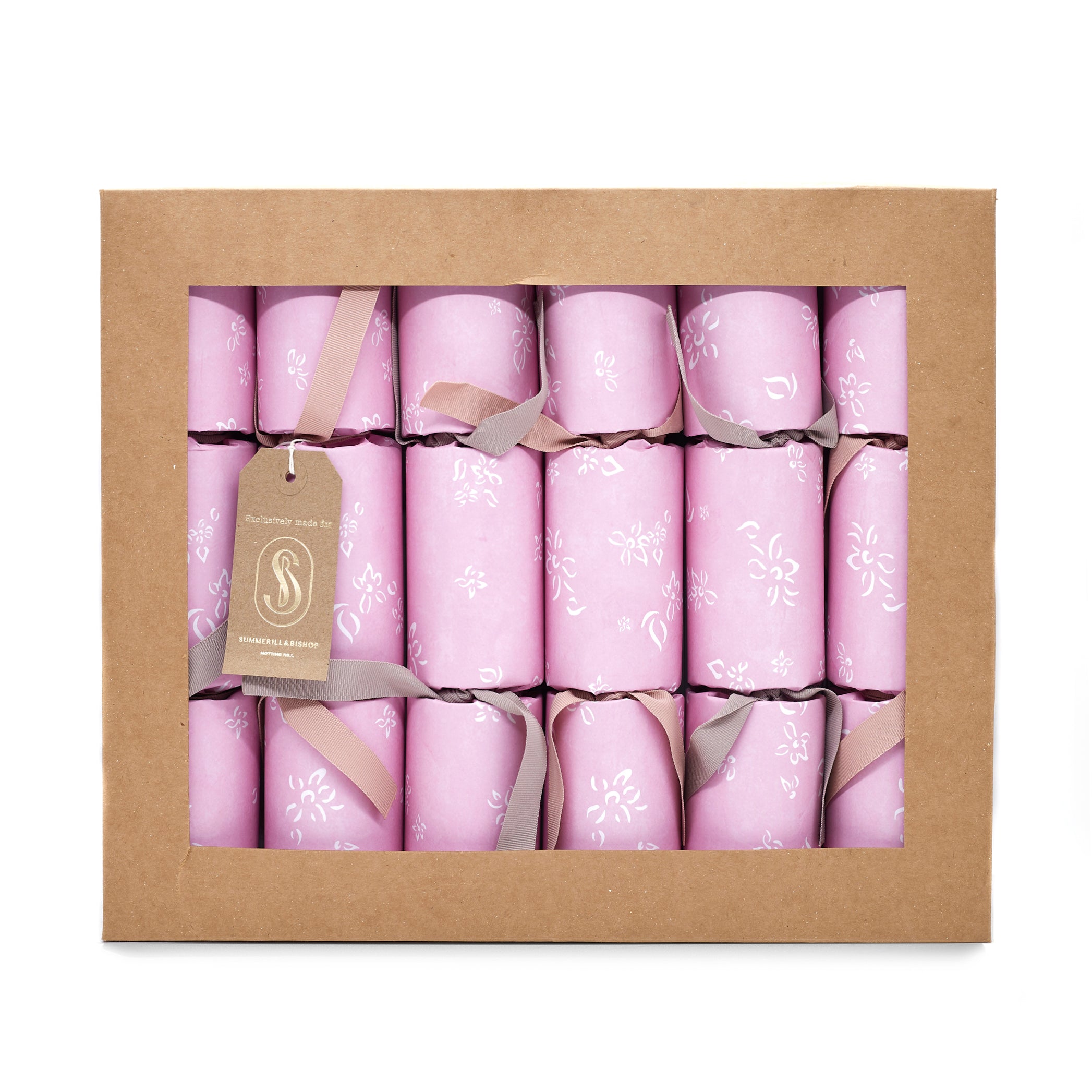 Christmas Crackers in Rose Pink With Falling Flower, Set of Six