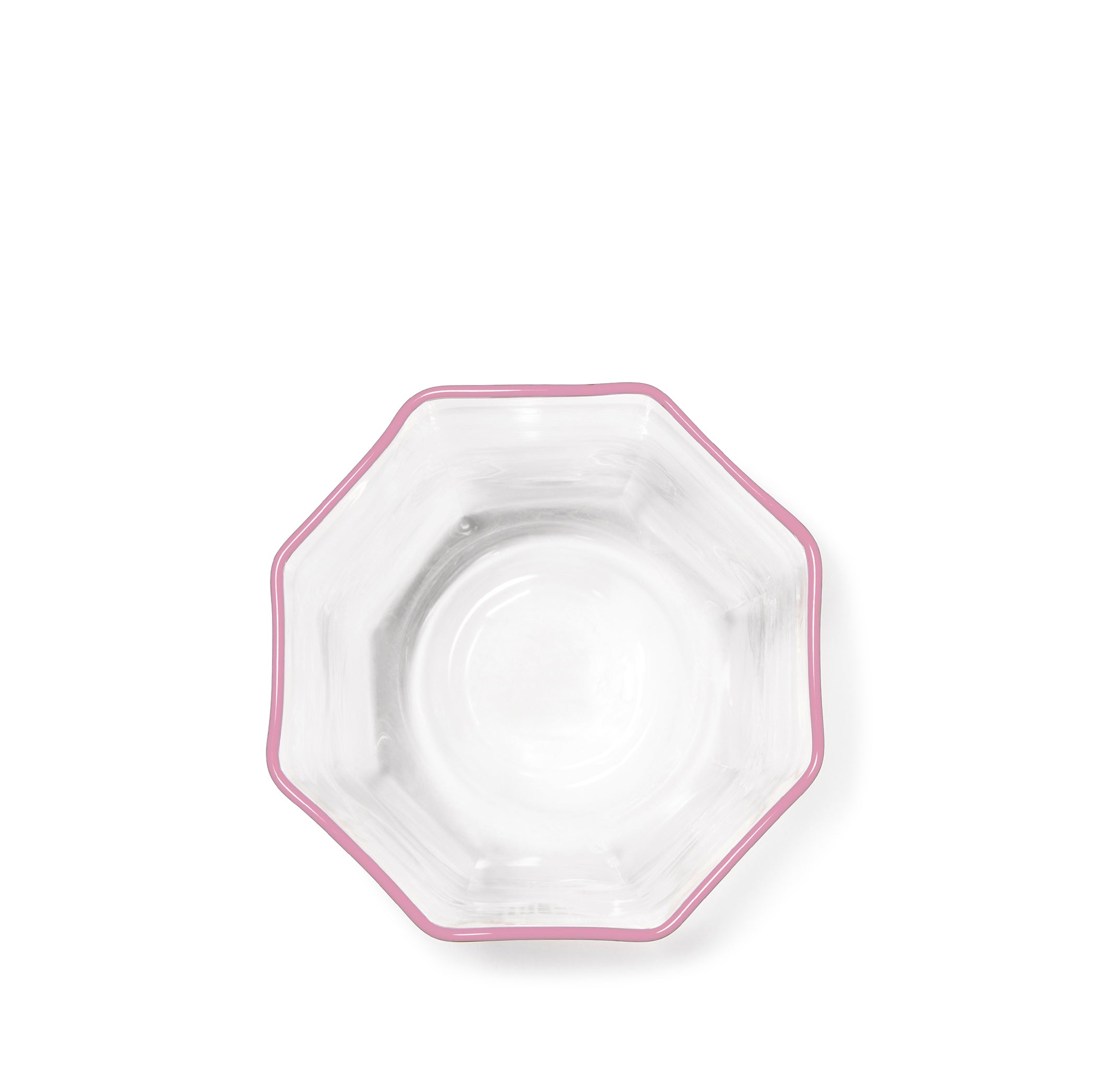 Handblown Octagonal Clear Bumba Glass with Rose Pink Rim, 30cl