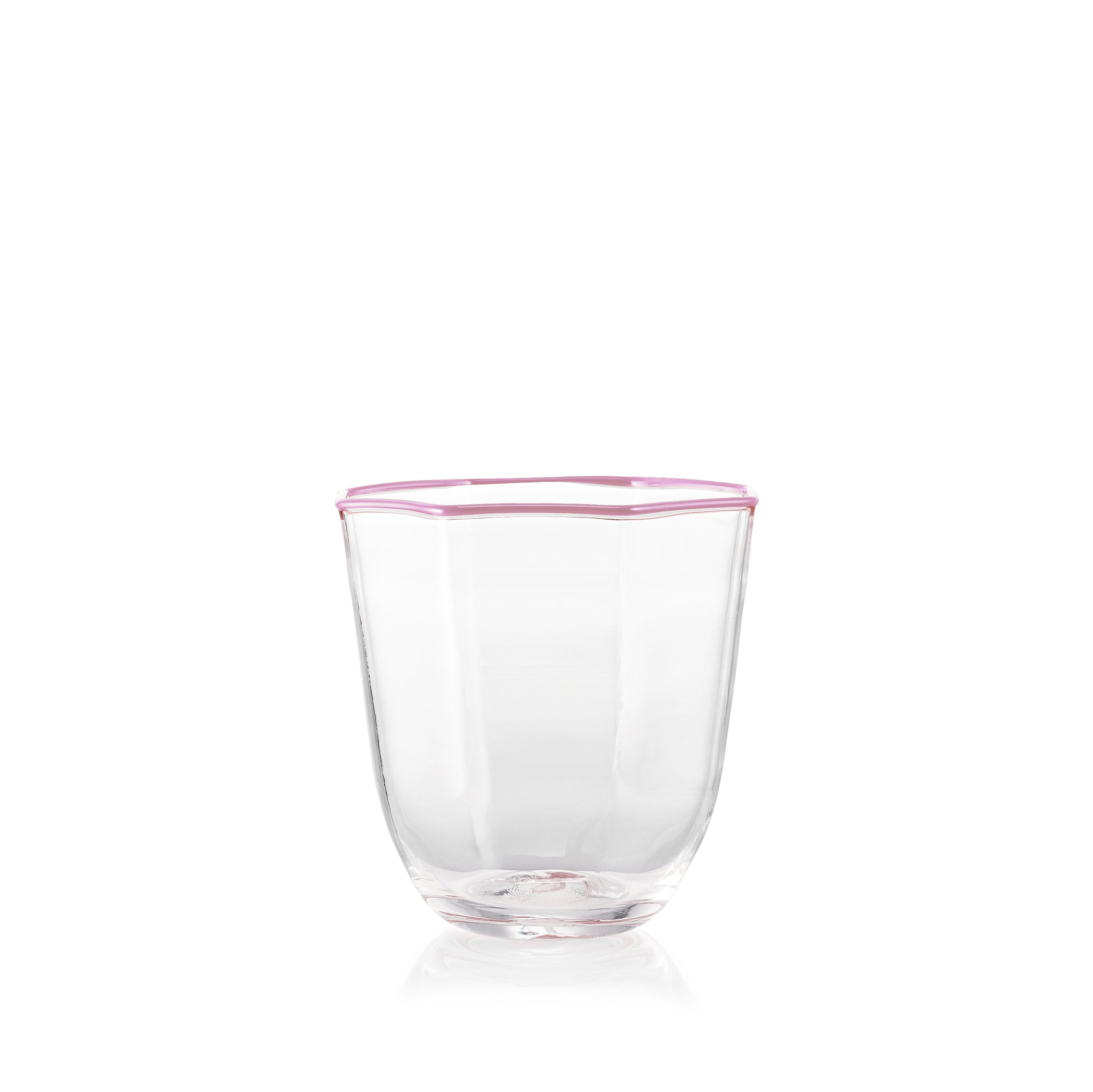Handblown Octagonal Clear Bumba Glass with Rose Pink Rim, 30cl