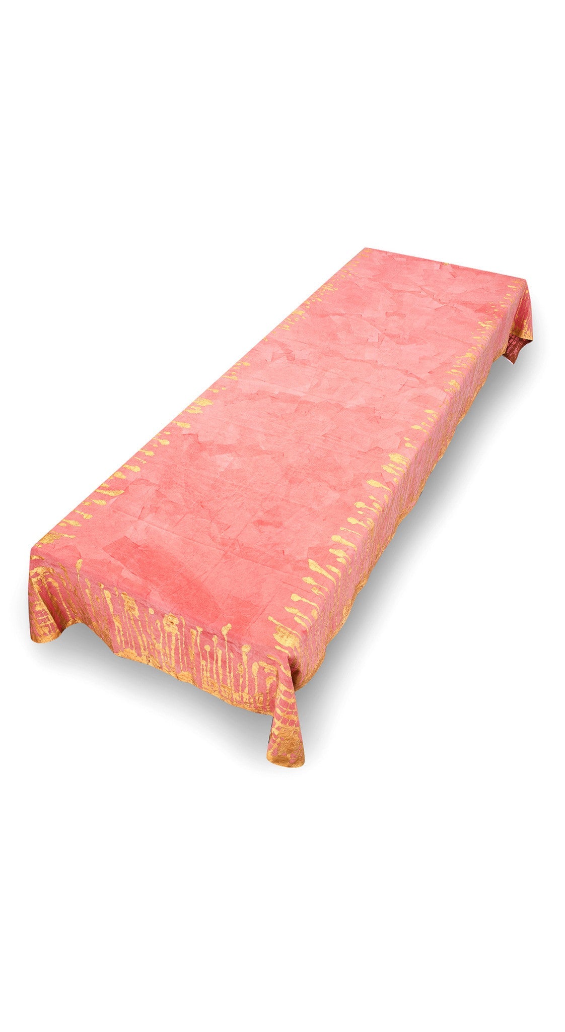 Ink Linen Tablecloth in Deep Pink with Gold Drips