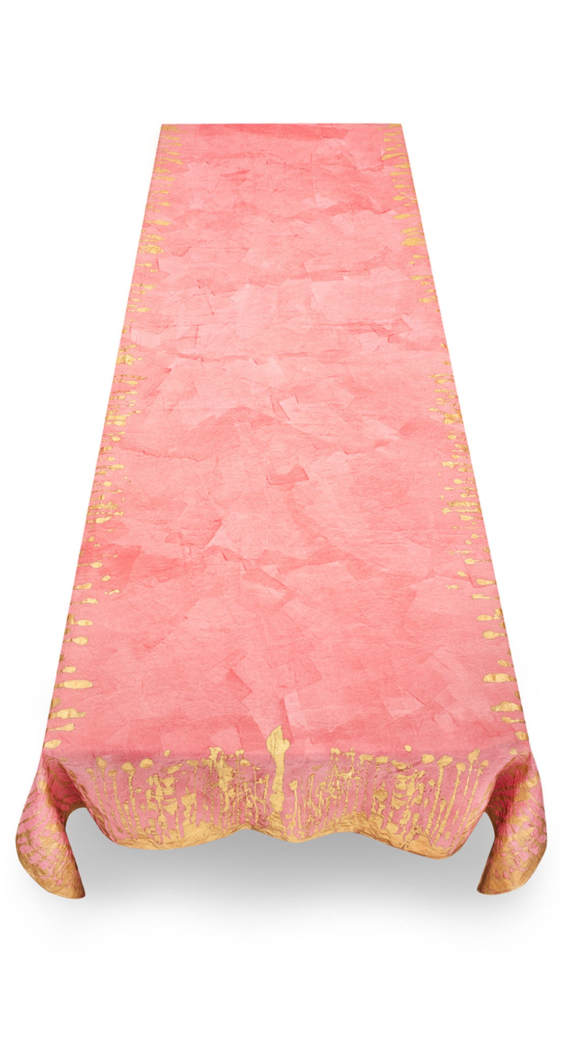 Ink Linen Tablecloth in Deep Pink with Gold Drips