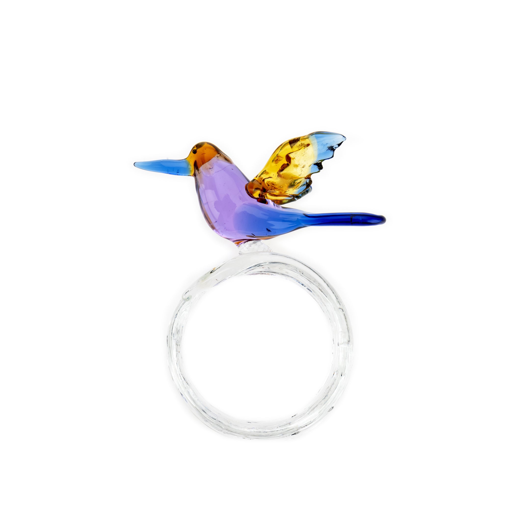 Handblown Glass Tropical Bird Napkin Ring in Purple