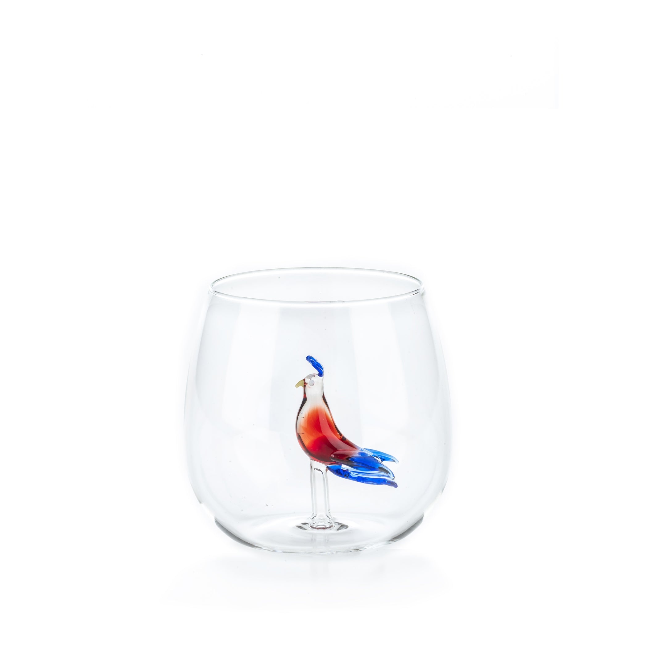 Handblown Tropical Red Bird Glass