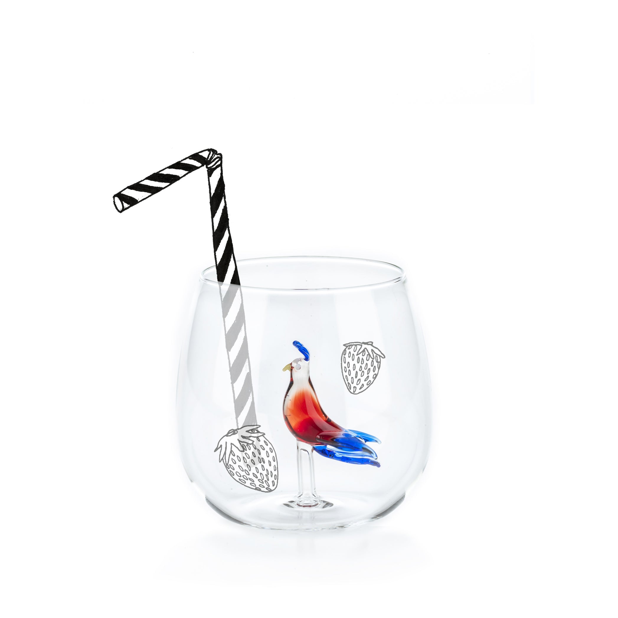 Handblown Tropical Red Bird Glass