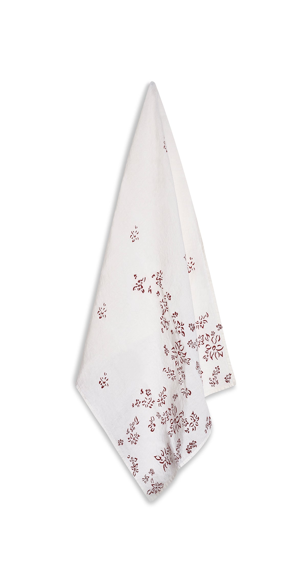 Bernadette's Hand Stamped Falling Flower Linen Tea Towel in Claret Red, 55x70cm
