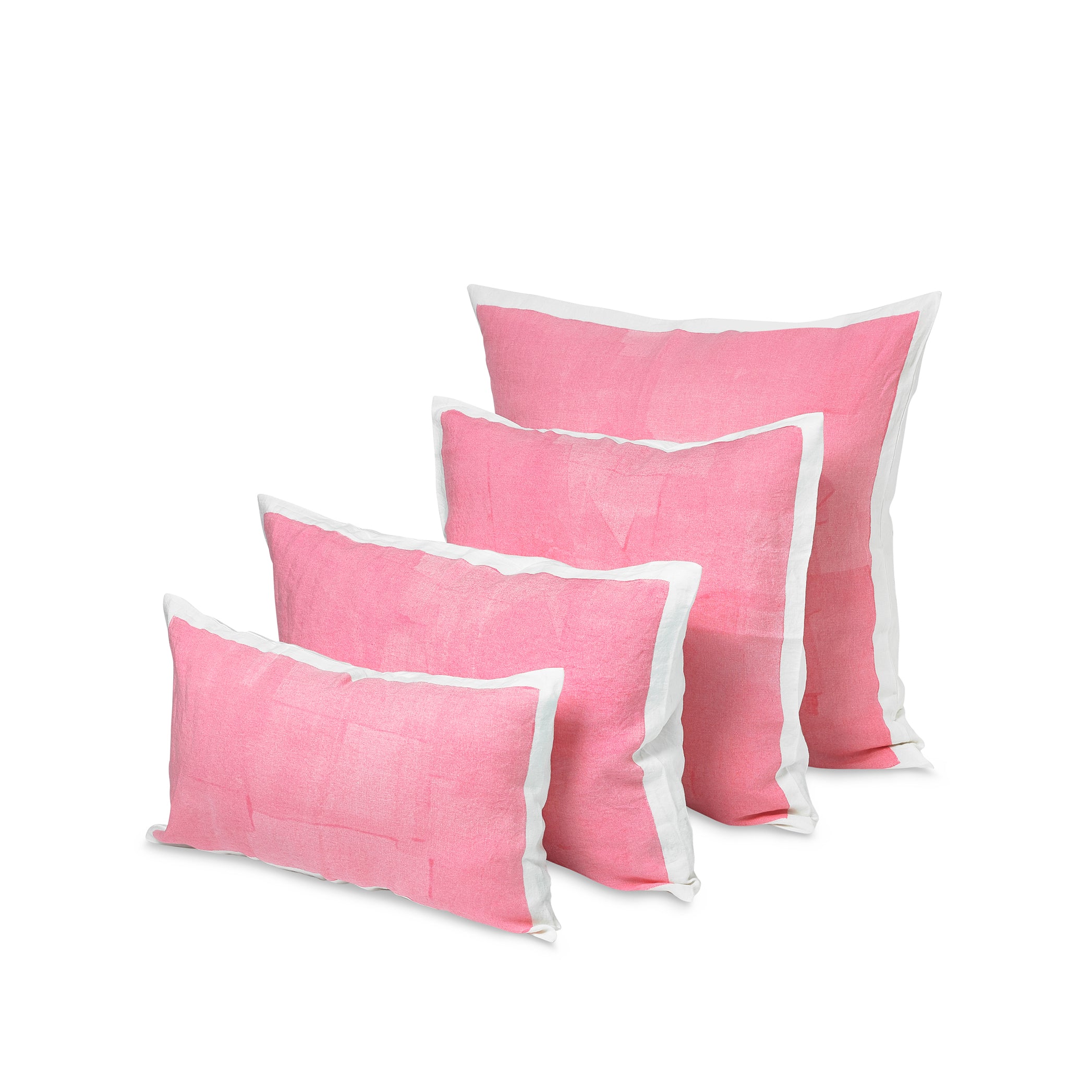 Hand Painted Linen Cushion in Rose Pink, 60cm x 40cm