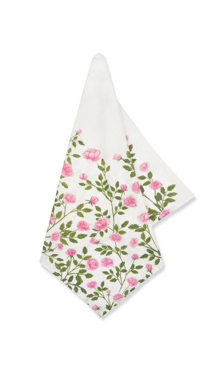 &#39;Le Jardin des Roses&#39; Linen Napkin in Pink &amp; Green, 50x50cm