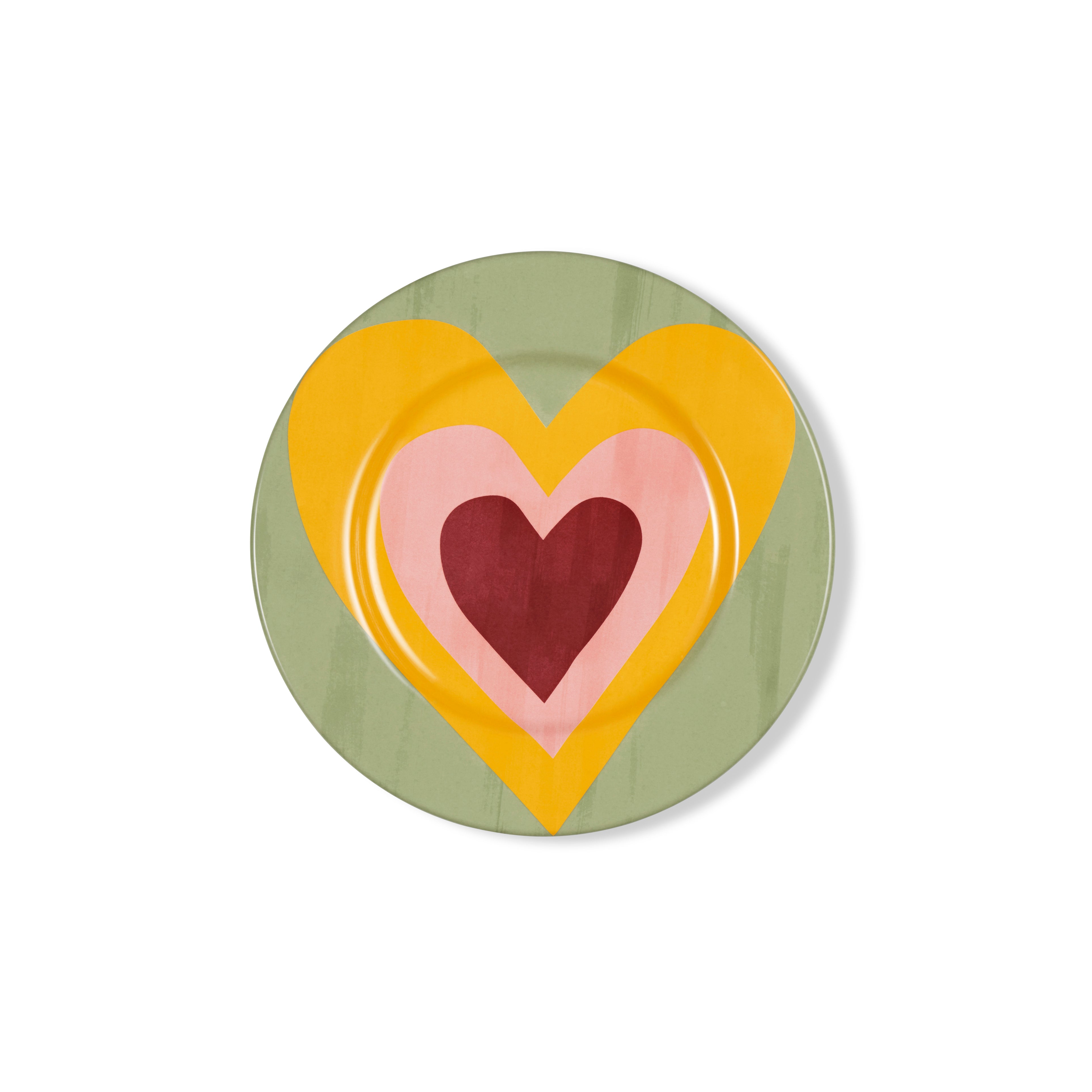 S&B Heart Side Plate in Pale Green and Lemon Yellow, 22cm