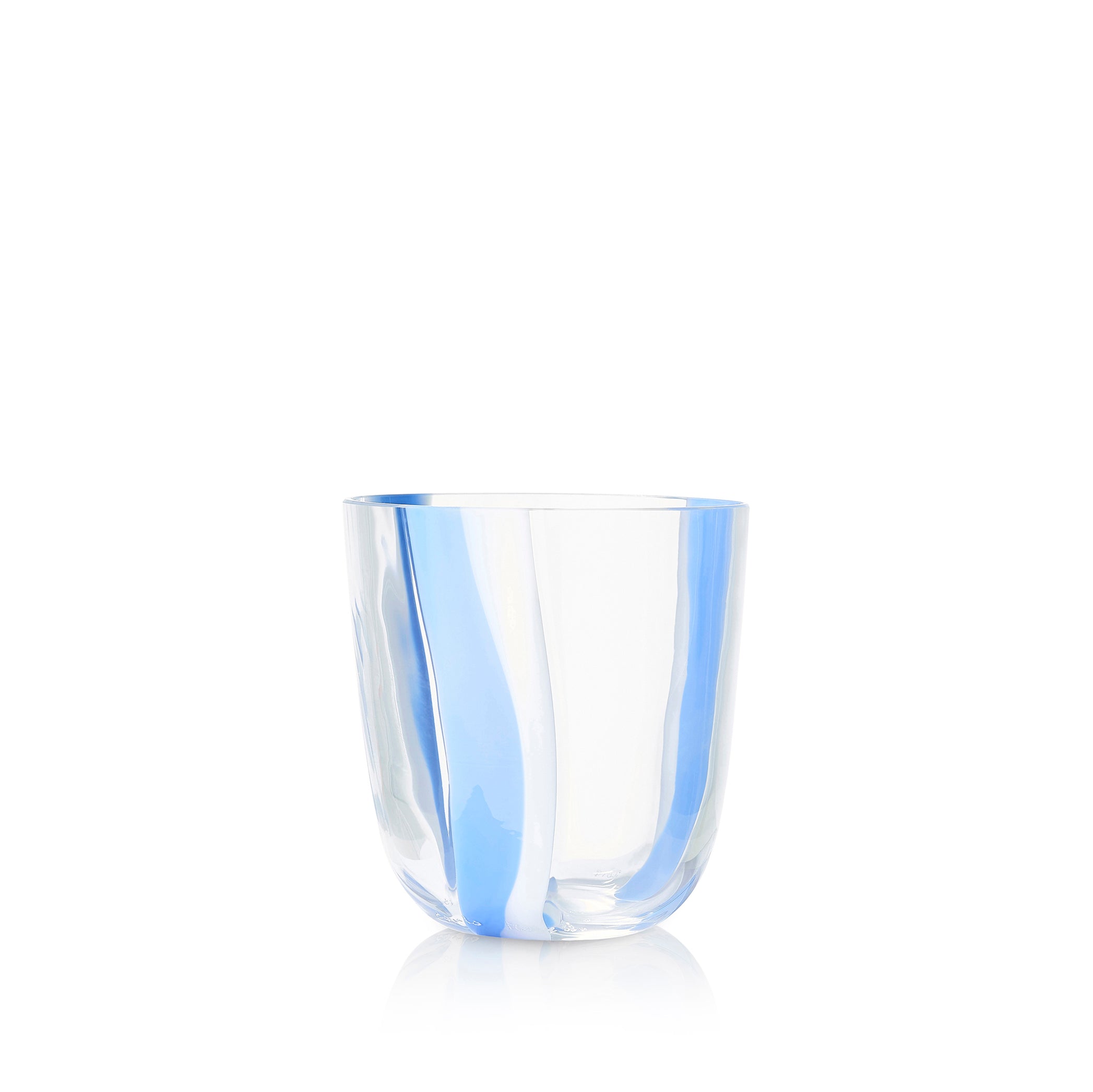 Set of Two Handblown Stripe Glass Tumblers in Turquoise Blue & White, 8.5cm
