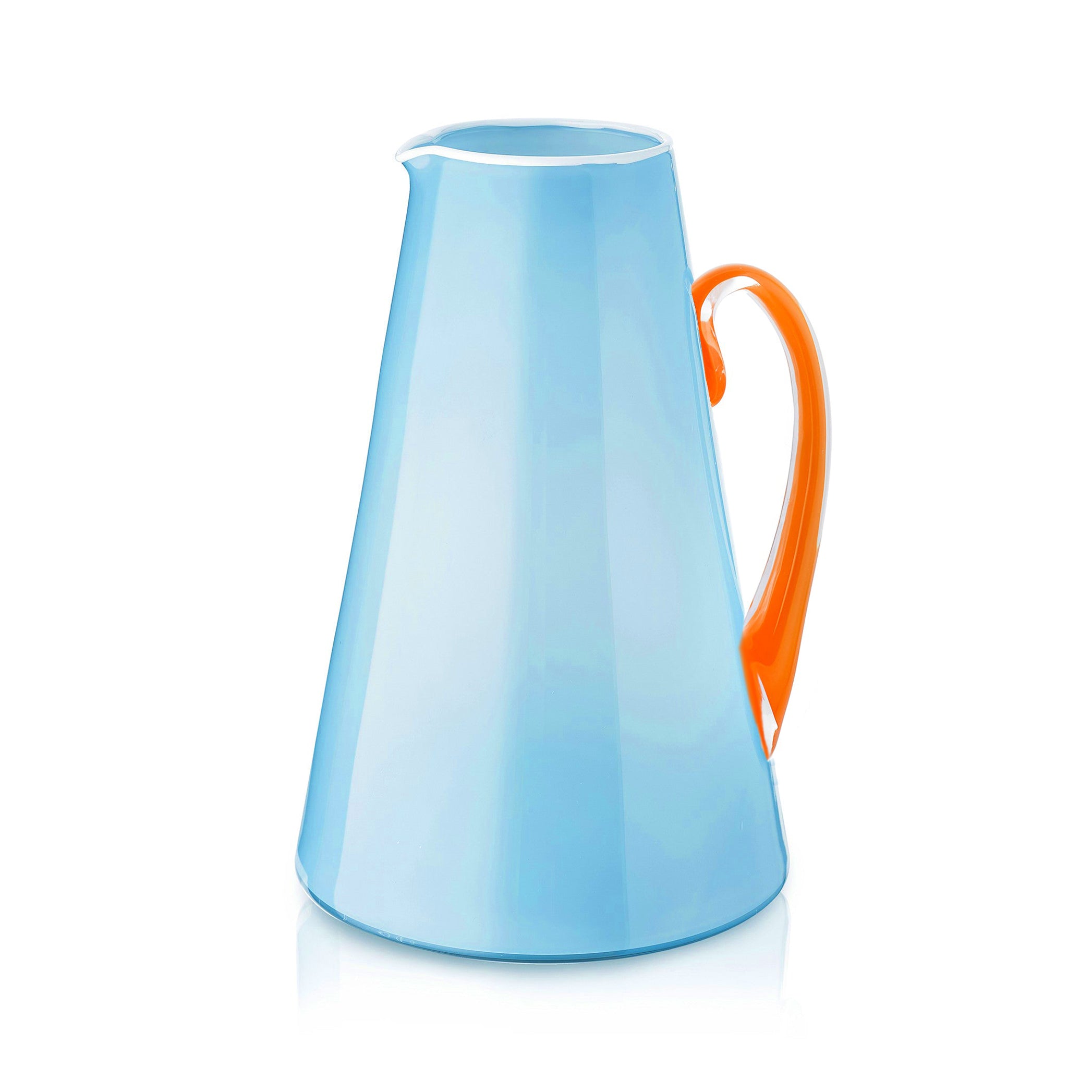 Handblown Glass Bumba Jug in Sky Blue and Orange, 3lt