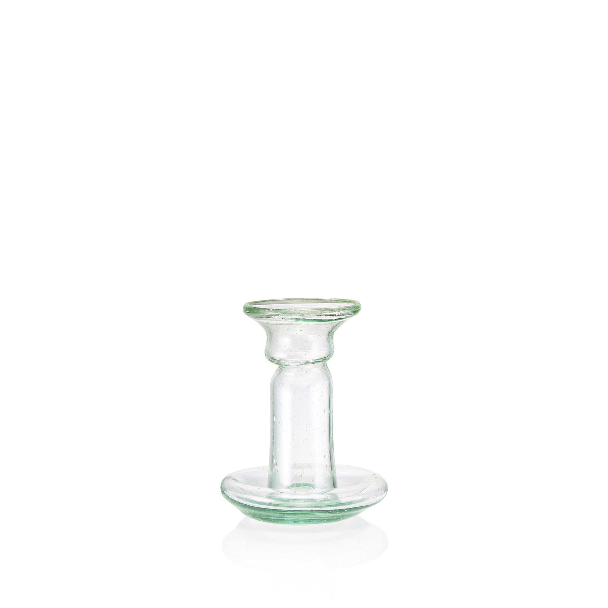 Handblown Small Glass Candlestick in Clear, 11cm