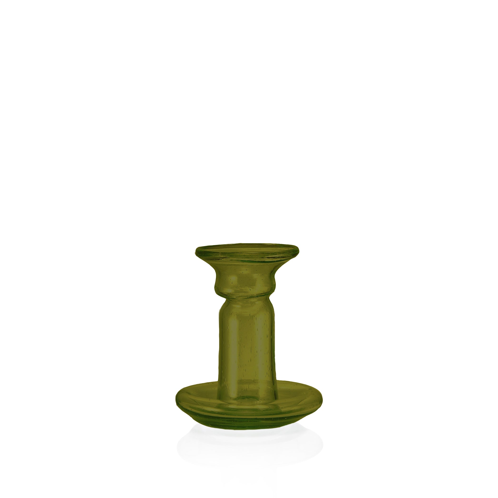 Handblown Small Glass Candlestick in Olive Green, 11cm