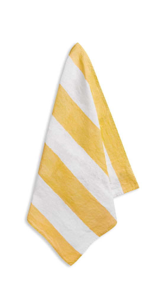 'Stripe' Linen Napkin in White & Lemon Yellow, 50x50cm