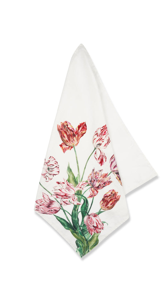 'Tulip' Linen Napkin in Red & Pink, 50x50cm