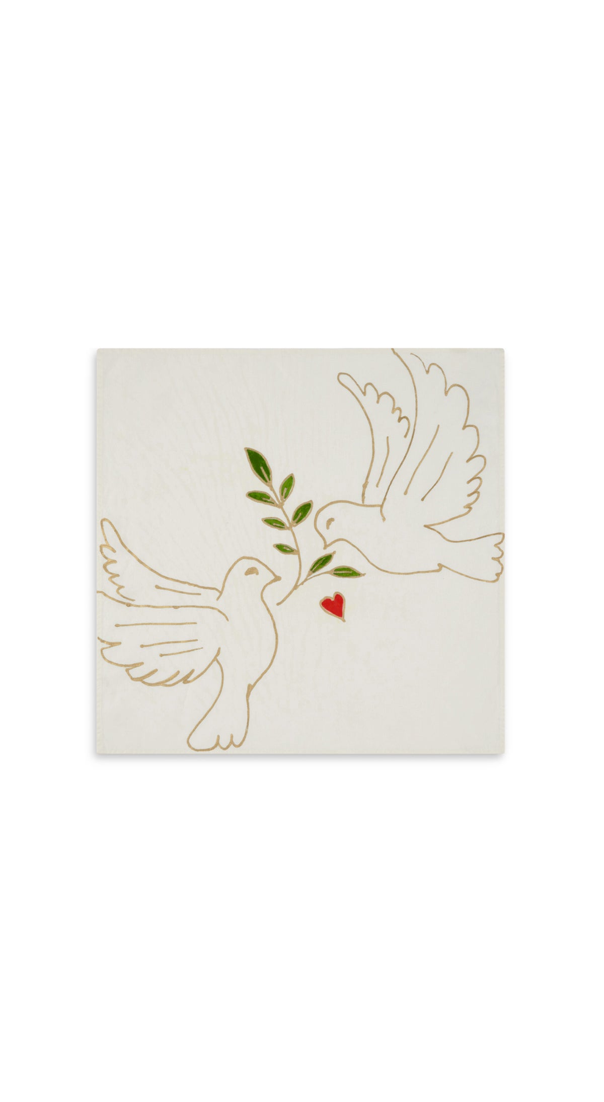 Gold 'Doves' Linen Napkin in White, 50x50cm