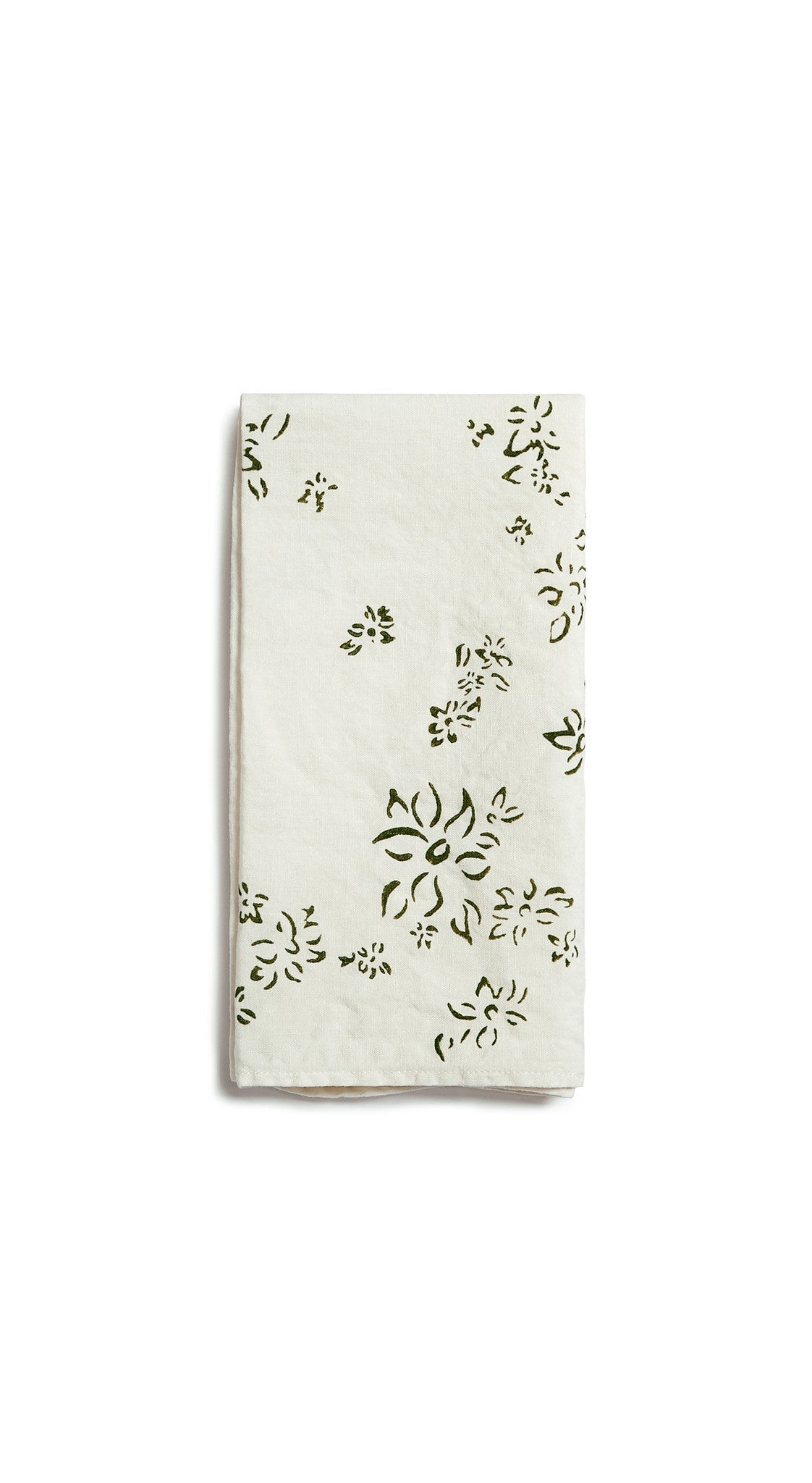 Bernadette's Hand Stamped Falling Flower Linen Napkin in Avocado Green, 50x50cm
