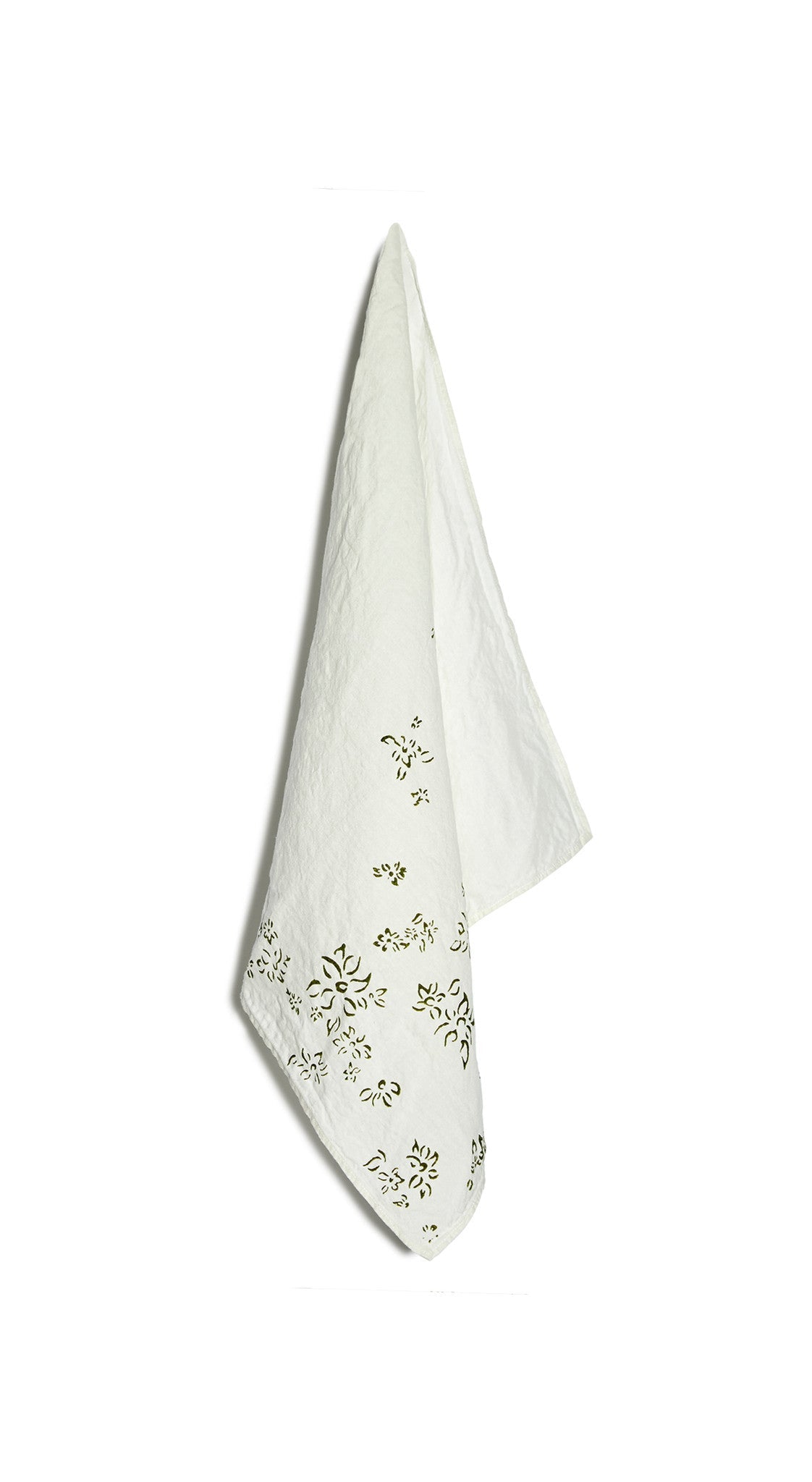 Bernadette's Hand Stamped Falling Flower Linen Napkin in Avocado Green, 50x50cm