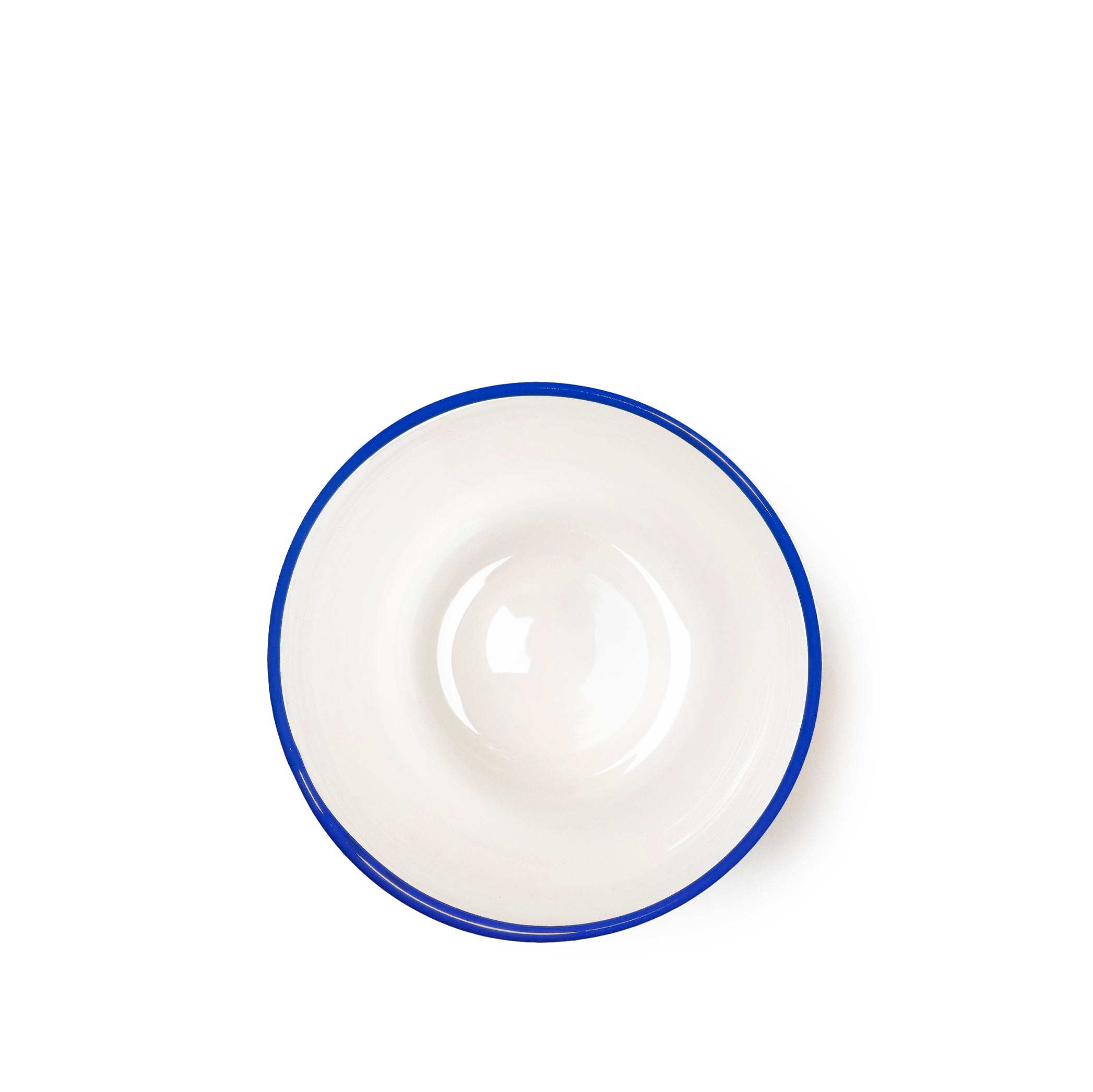 Handblown Bumba Glass Tumbler in White with Royal Blue Rim, 30cl