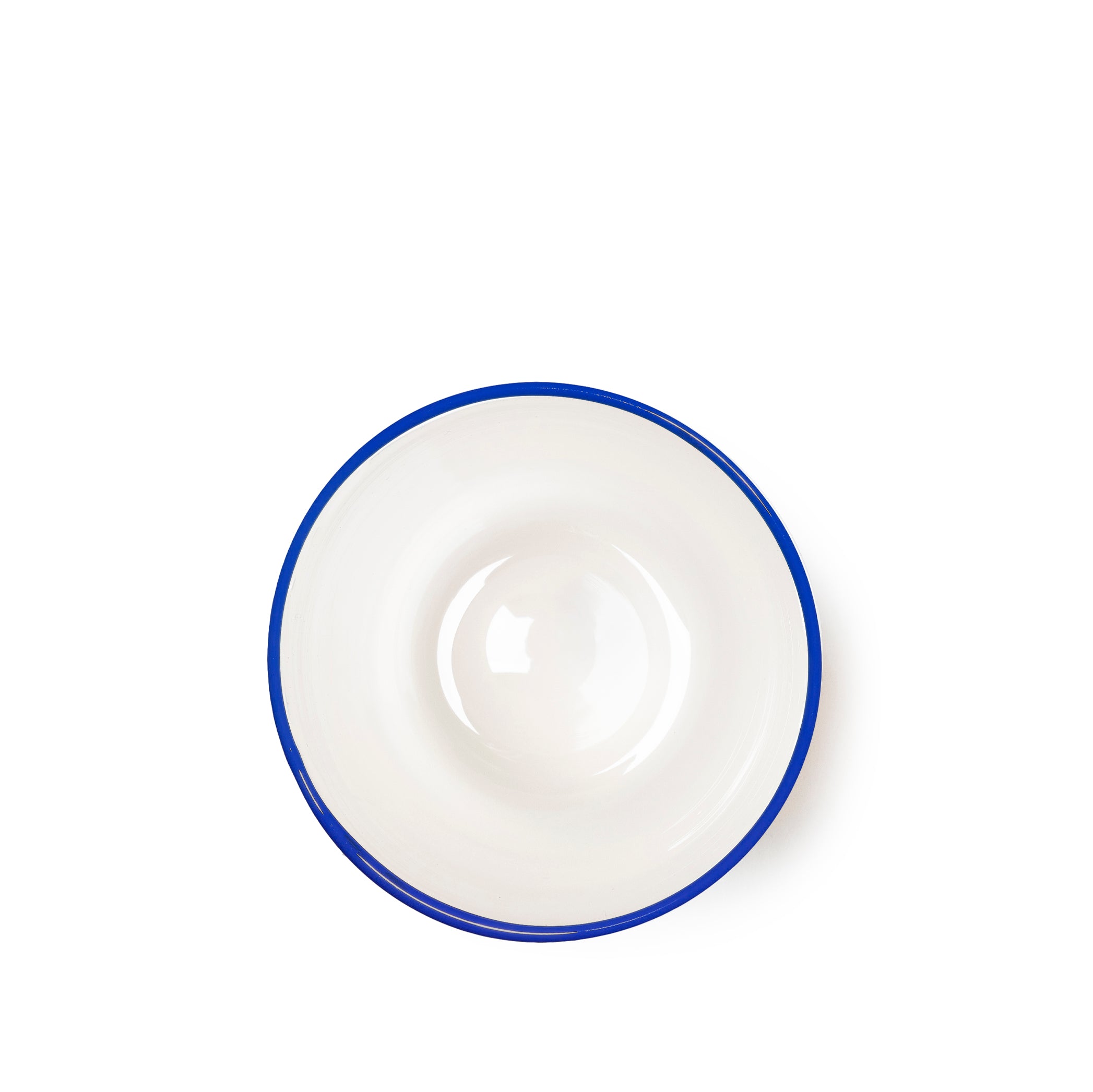 Handblown Bumba Glass in White with Royal Blue Rim, 30cl