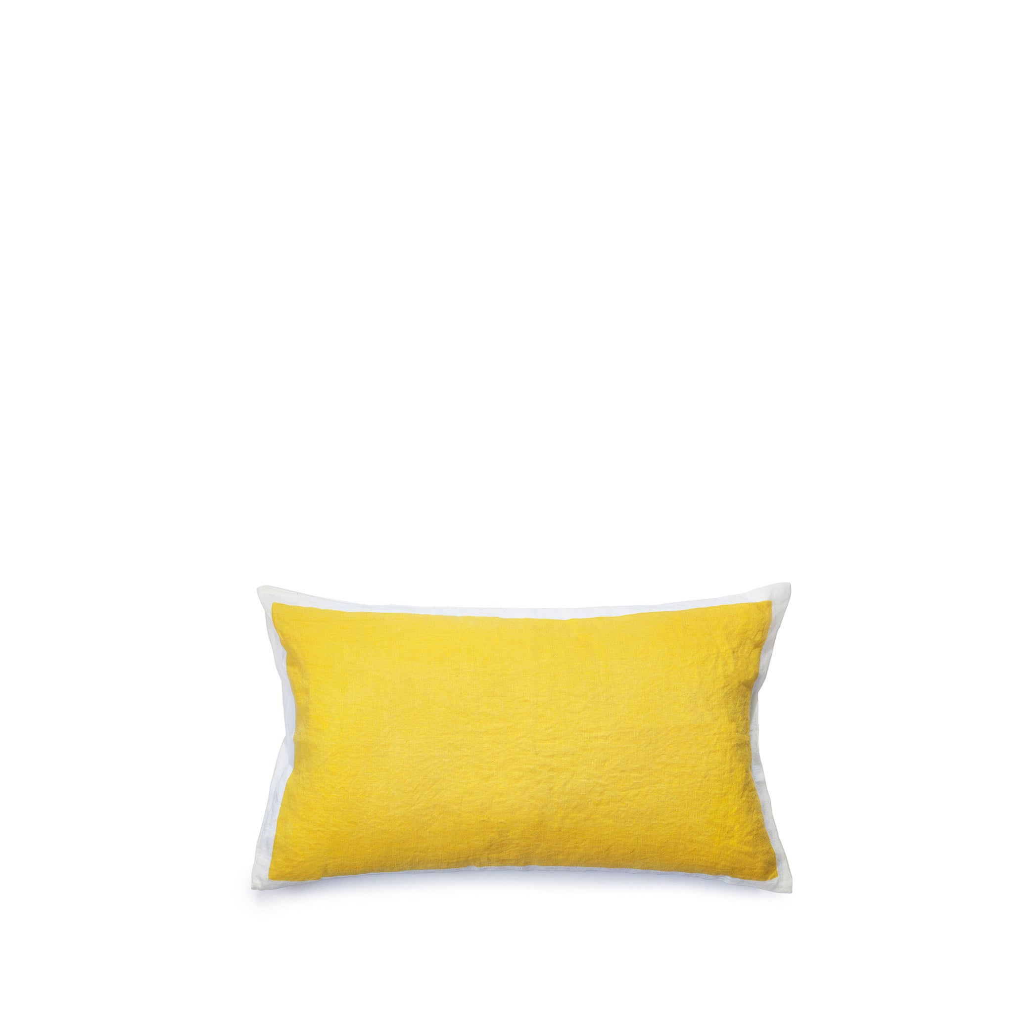 Hand Painted Linen Cushion in Lemon Yellow, 50cm x 30cm