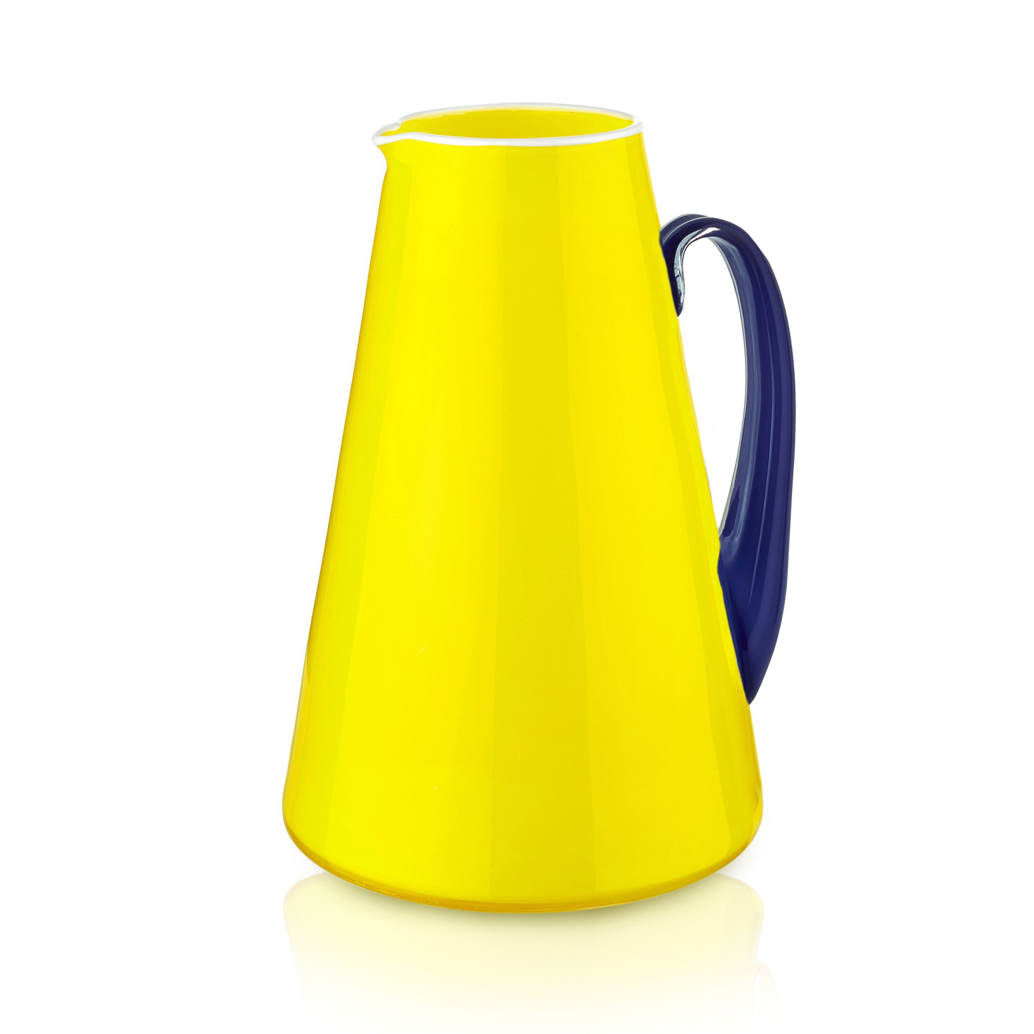 Handblown Glass Bumba Jug in Lemon Yellow and Midnight Blue, 3lt