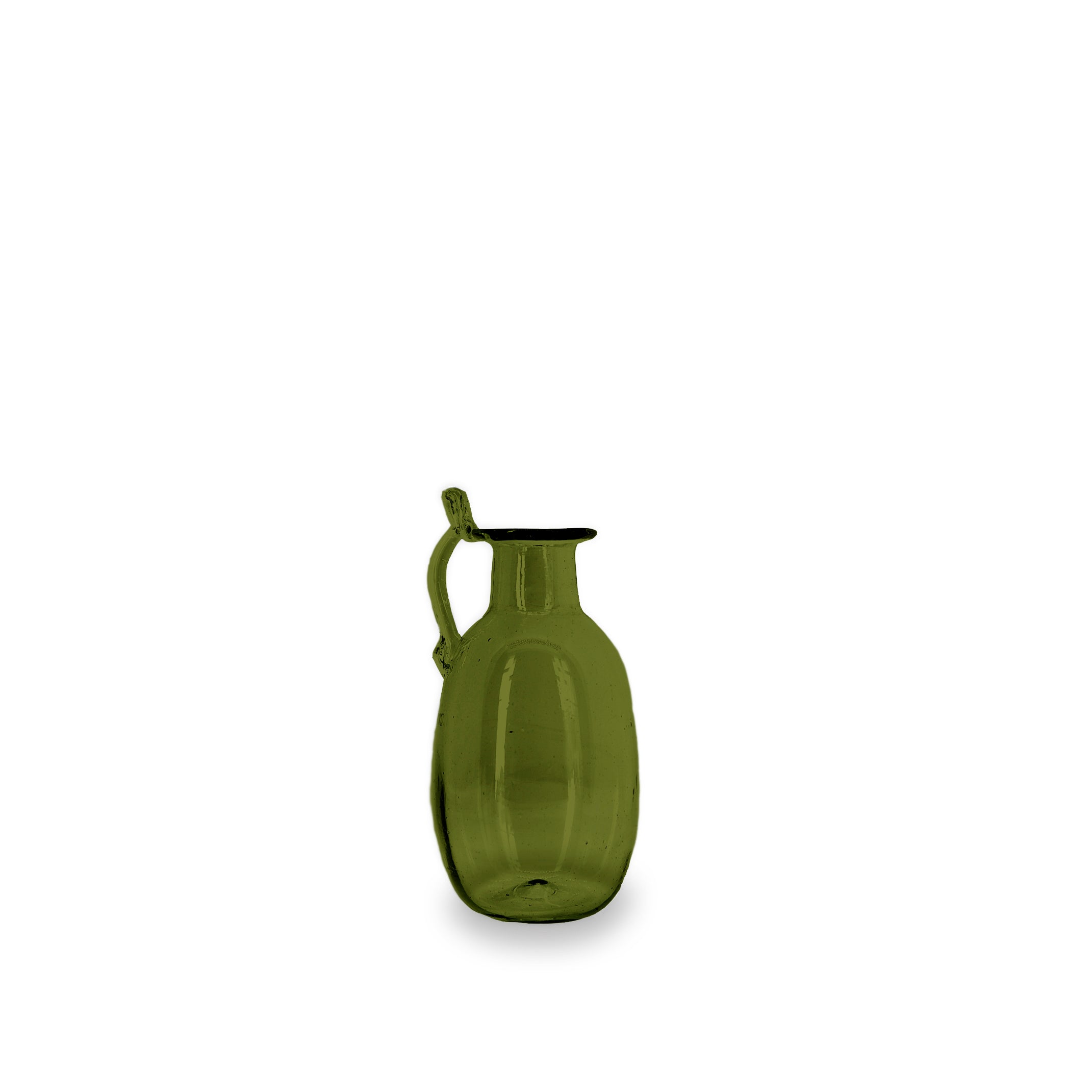 Handblown Glass Amour Vase with Handle in Olive Green, 12cm