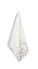 Bernadette's Hand Stamped Falling Flower Linen Tea Towel in Avocado Green, 55x70cm