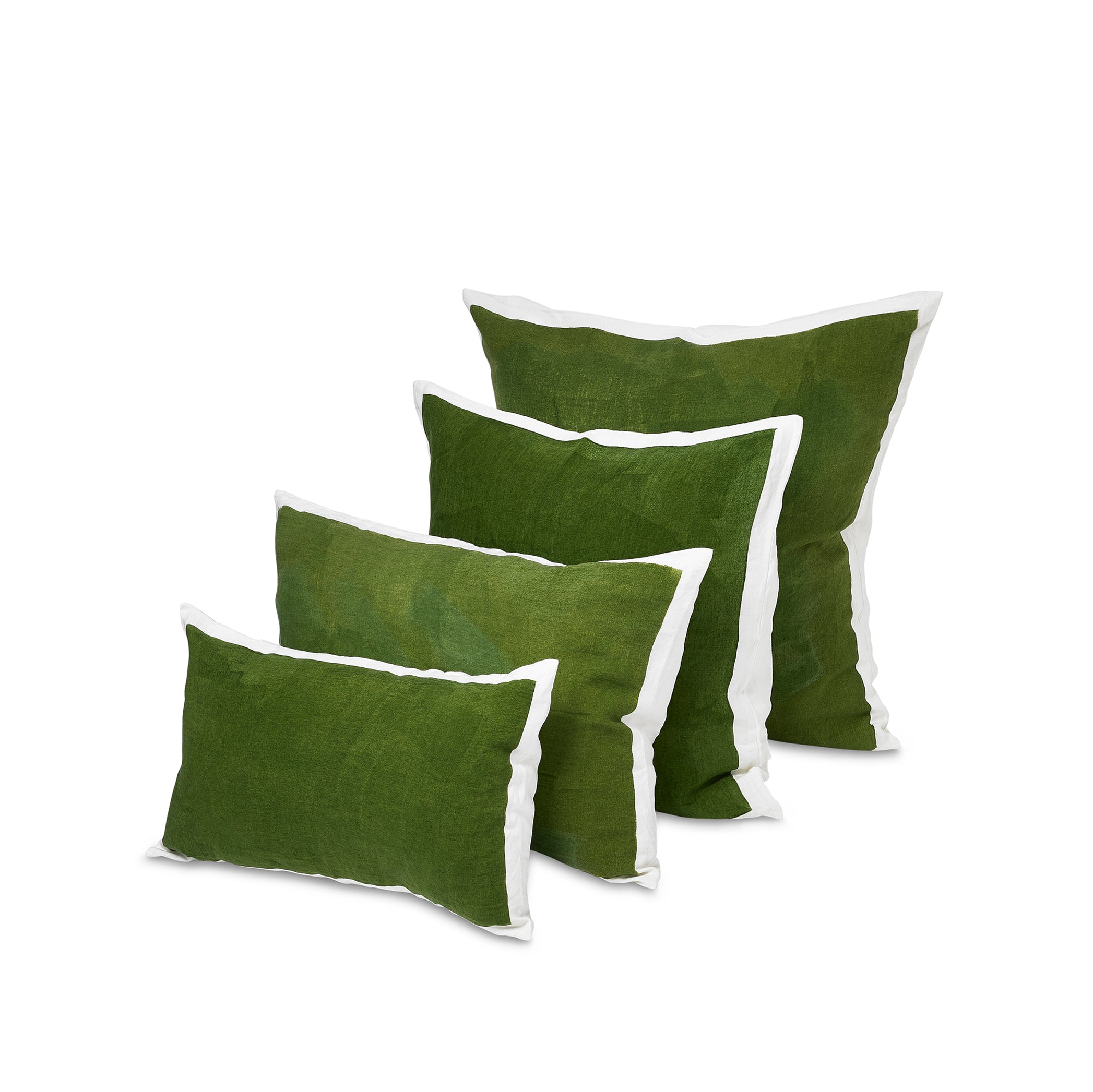 Hand Painted Linen Cushion in Avocado Green, 50cm x 50cm