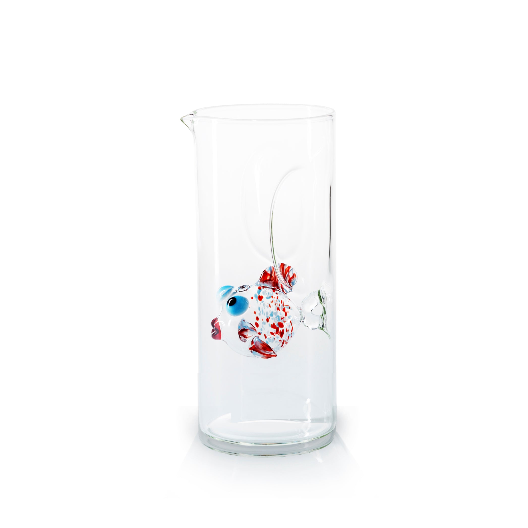Handblown Glass Red and Blue Fish Carafe, 24.5cm