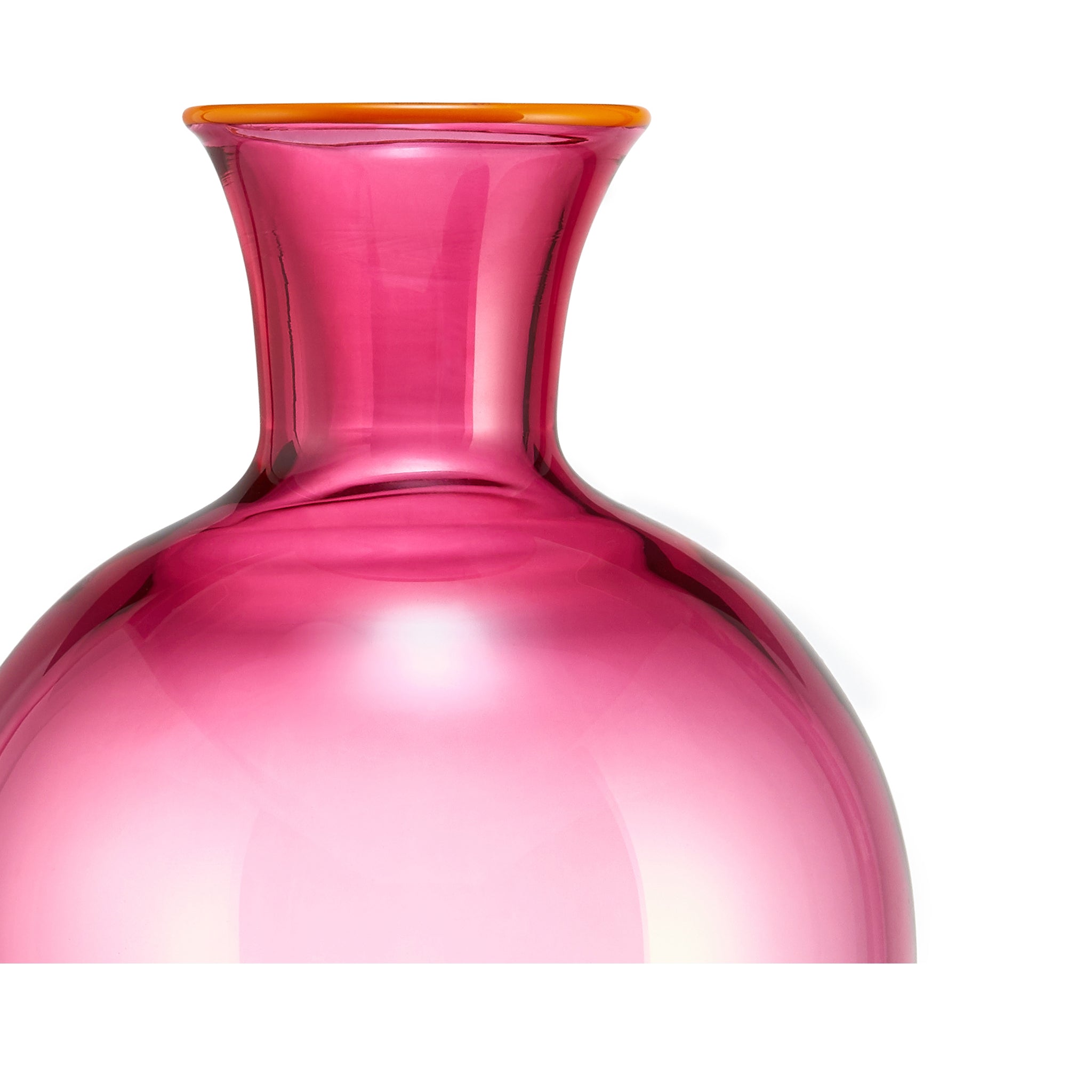 Handblown Glass Bumba Bedside Carafe and Glass Set in Fuchsia Pink with Orange Rim, 0.5L