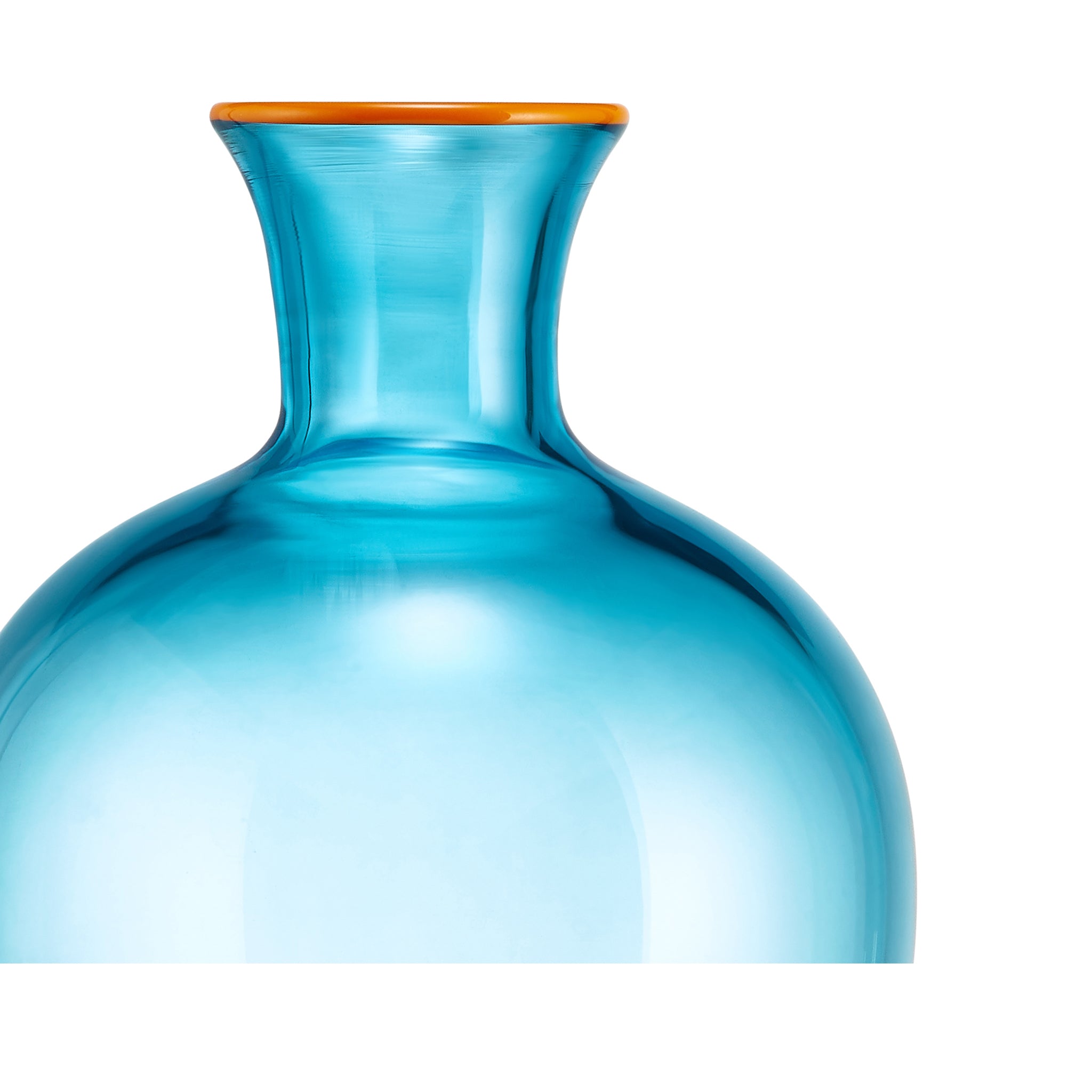 Handblown Glass Bumba Bedside Carafe and Glass Set in Turquoise with Orange Rim, 0.5L
