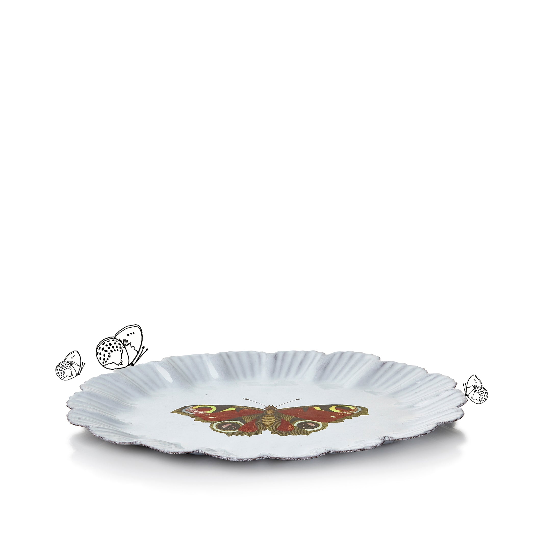 Burgundy Butterfly Dinner Plate by Astier de Villatte, 26.6cm