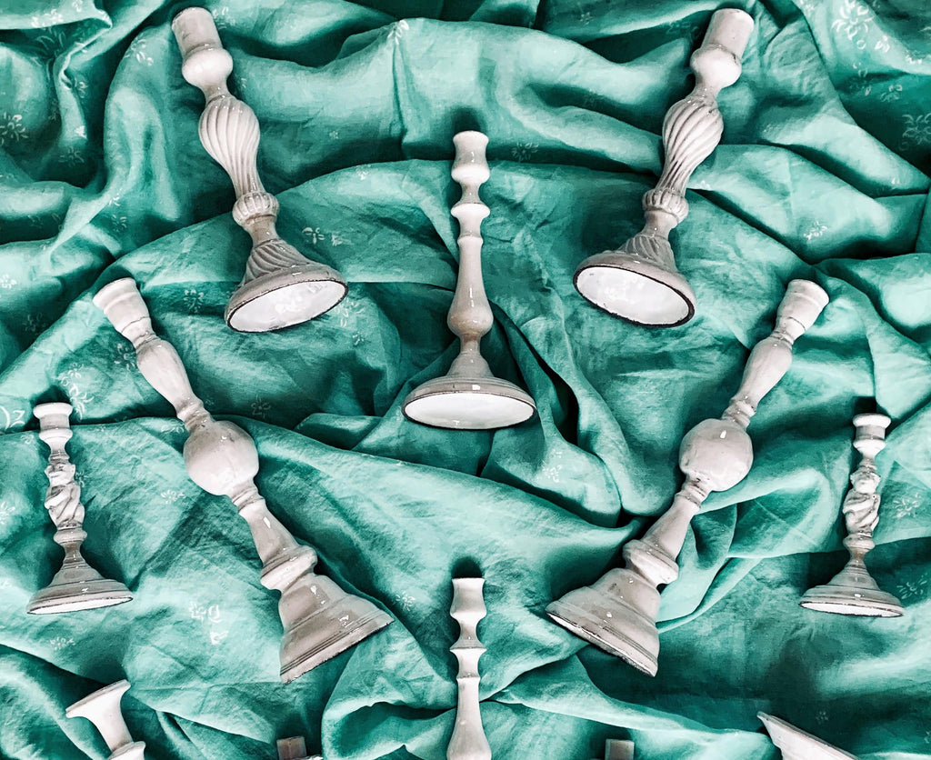 Pair of Istanbul Small Candlesticks By Astier de Villatte, 26.5cm