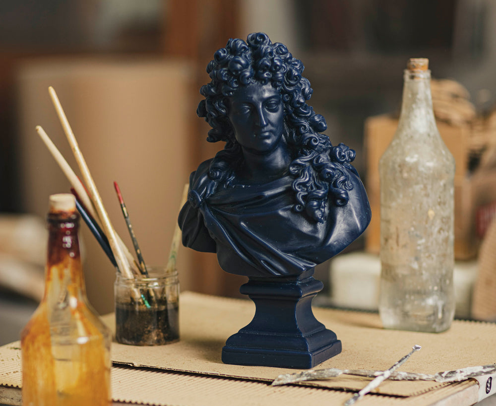 Louis XIV Carved Wax Bust in Royal Blue, 35cm