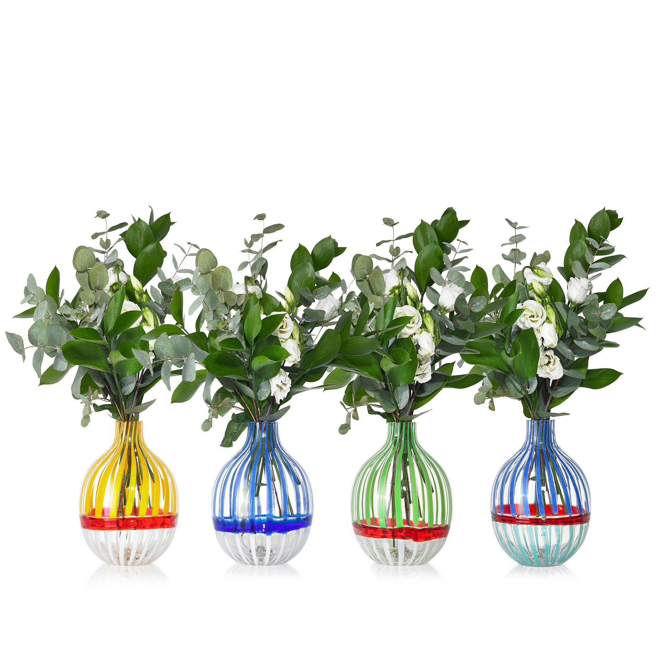 Handblown Double Stripe Glass Vase in Avocado Green, Red & White, 18cm