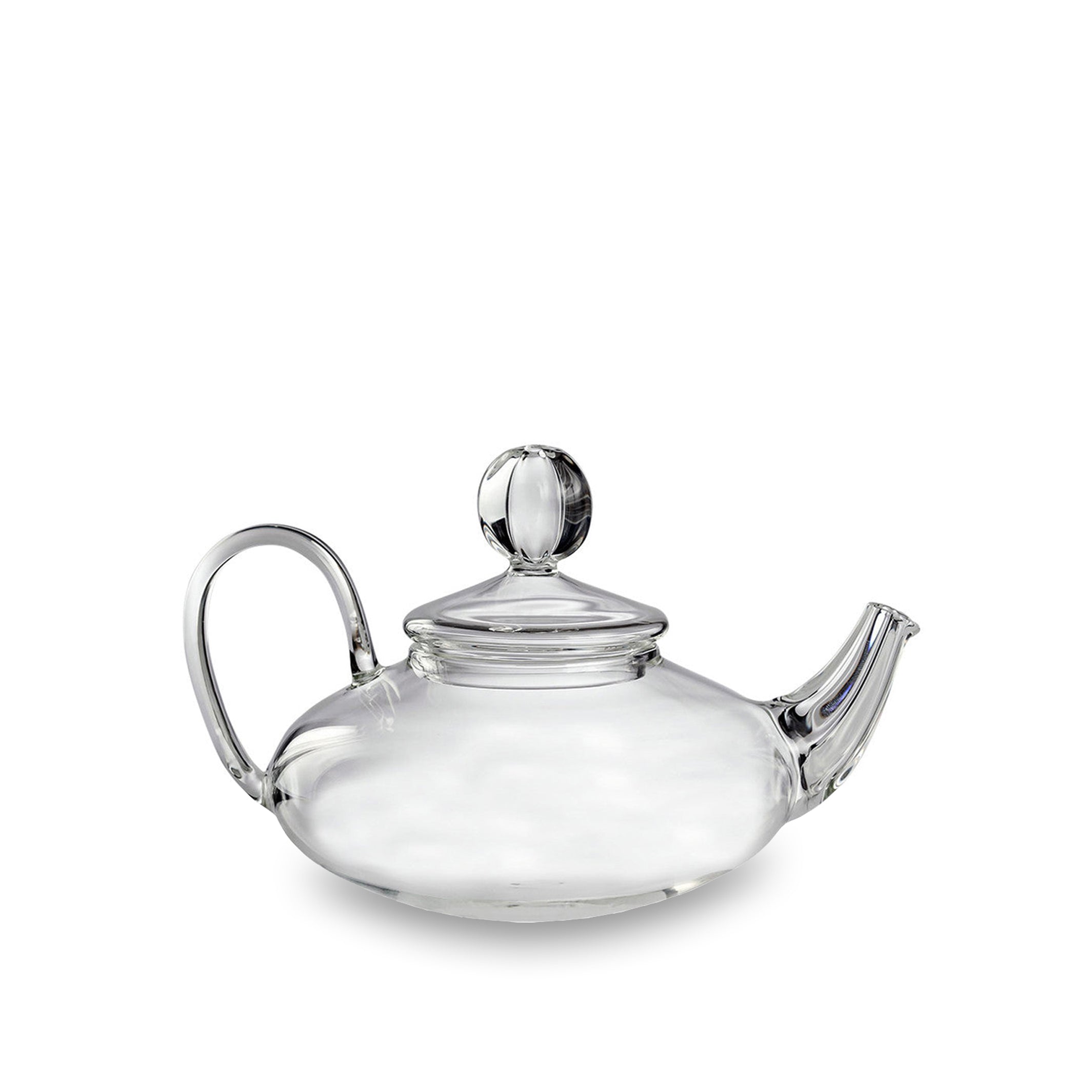 Clear Handblown Glass Low Teapot, 22cm