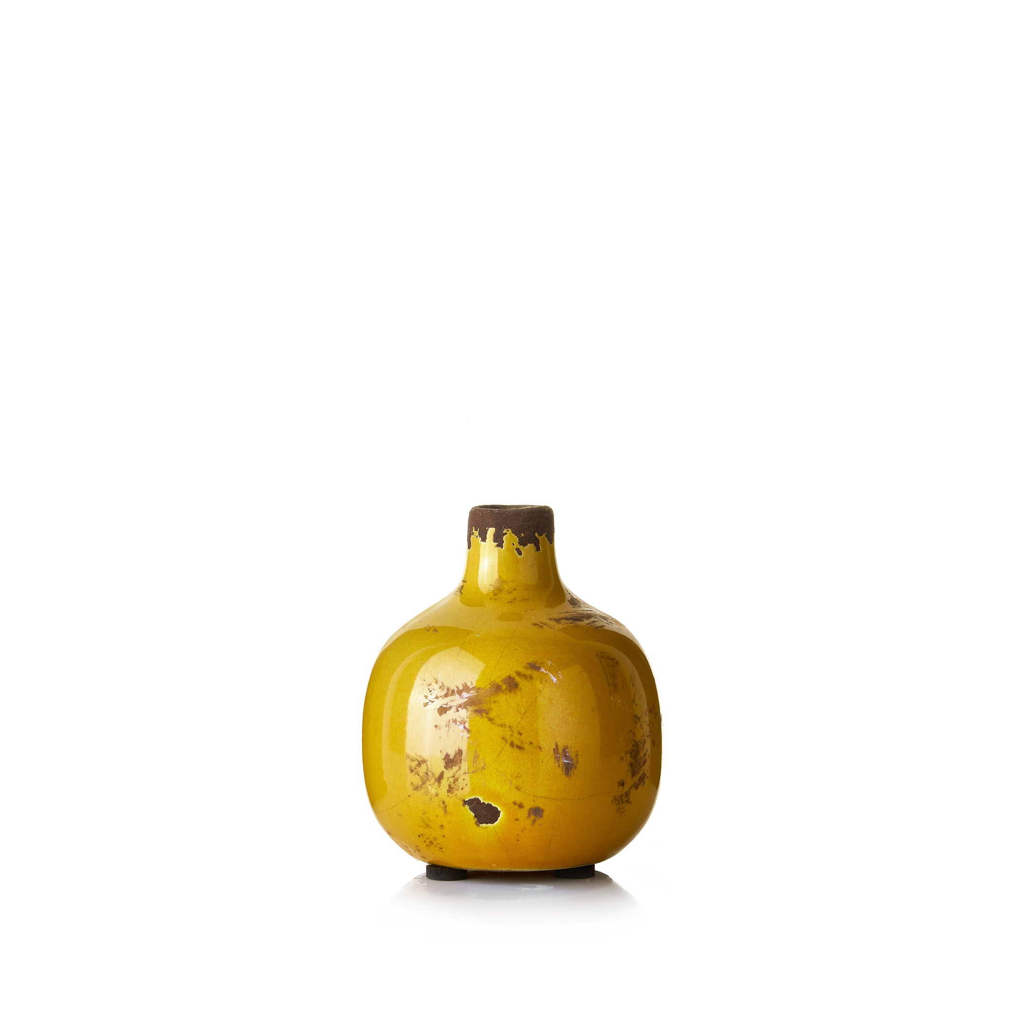 Ceramic Crackled Vase in Yellow