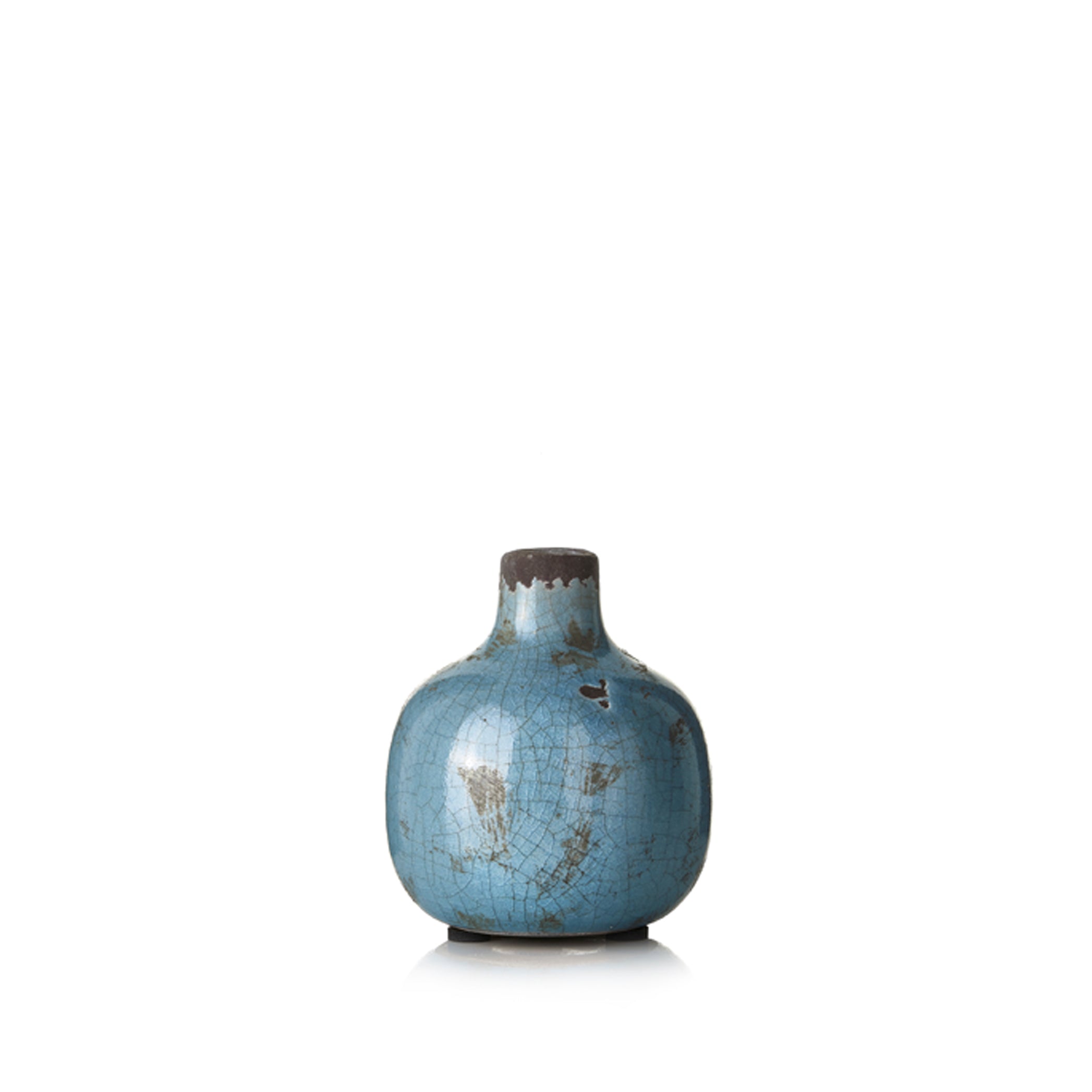 Ceramic Crackled Vase in Grey Blue