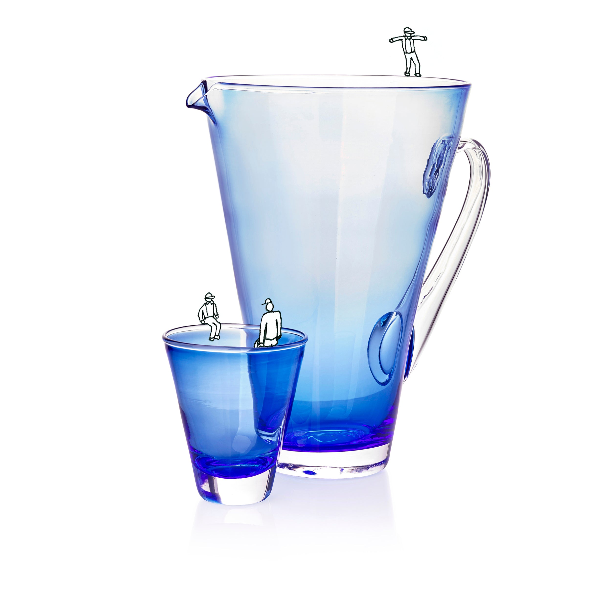 Handblown Glass Clair Jug in Midnight Blue, 23cm