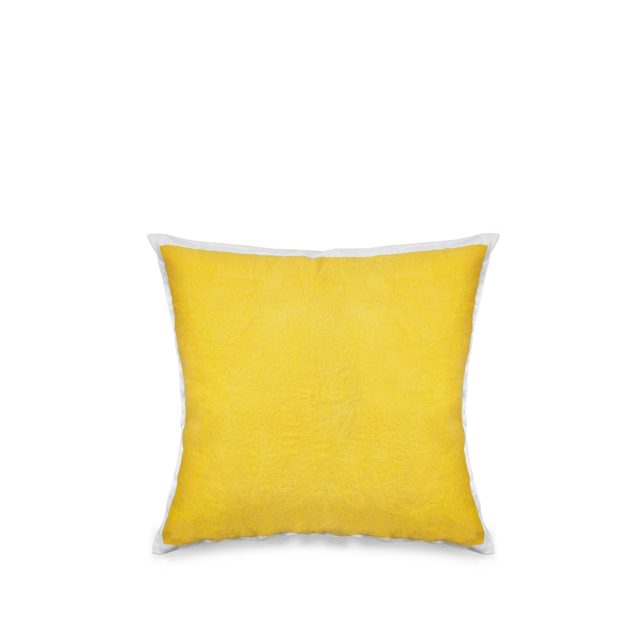 Hand Painted Linen Cushion in Lemon Yellow, 50cm x 50cm