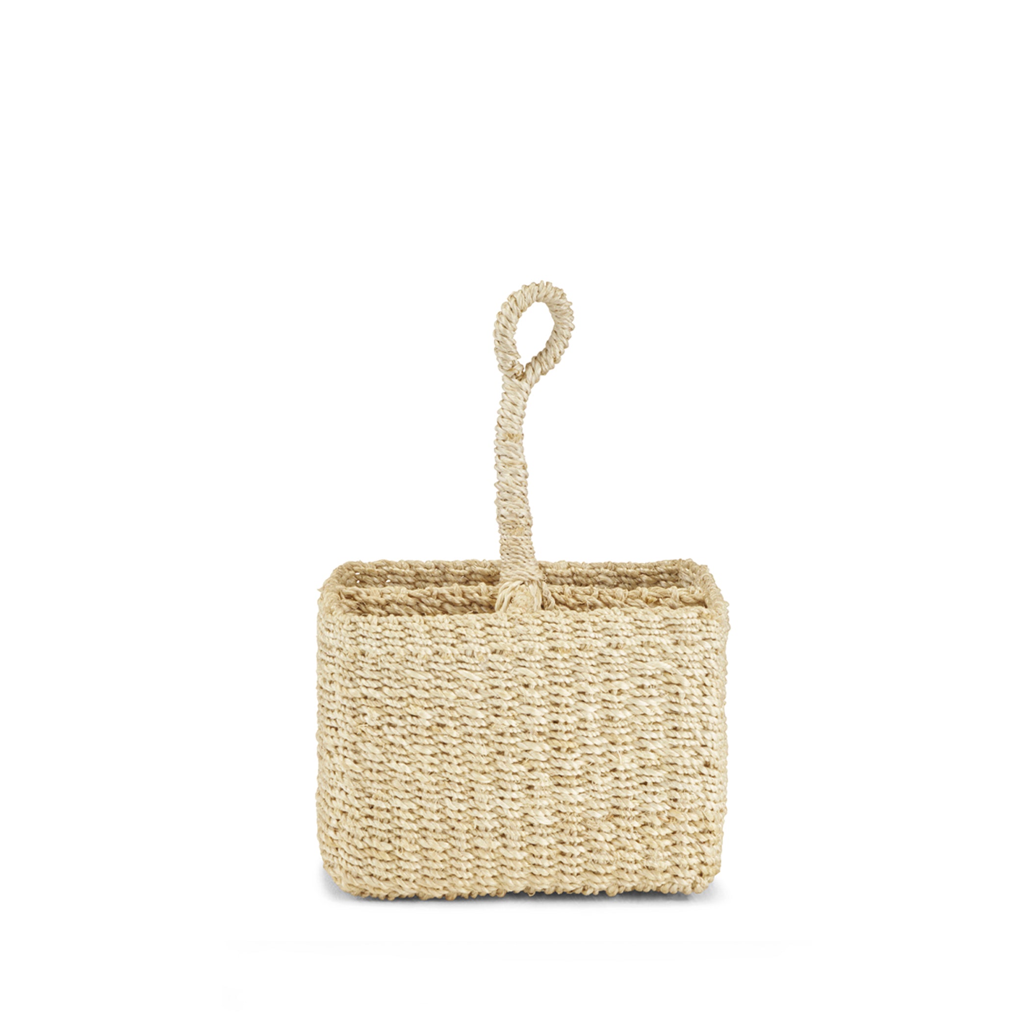 Abaca Small Woven Cutlery Basket With a Handle in Cream