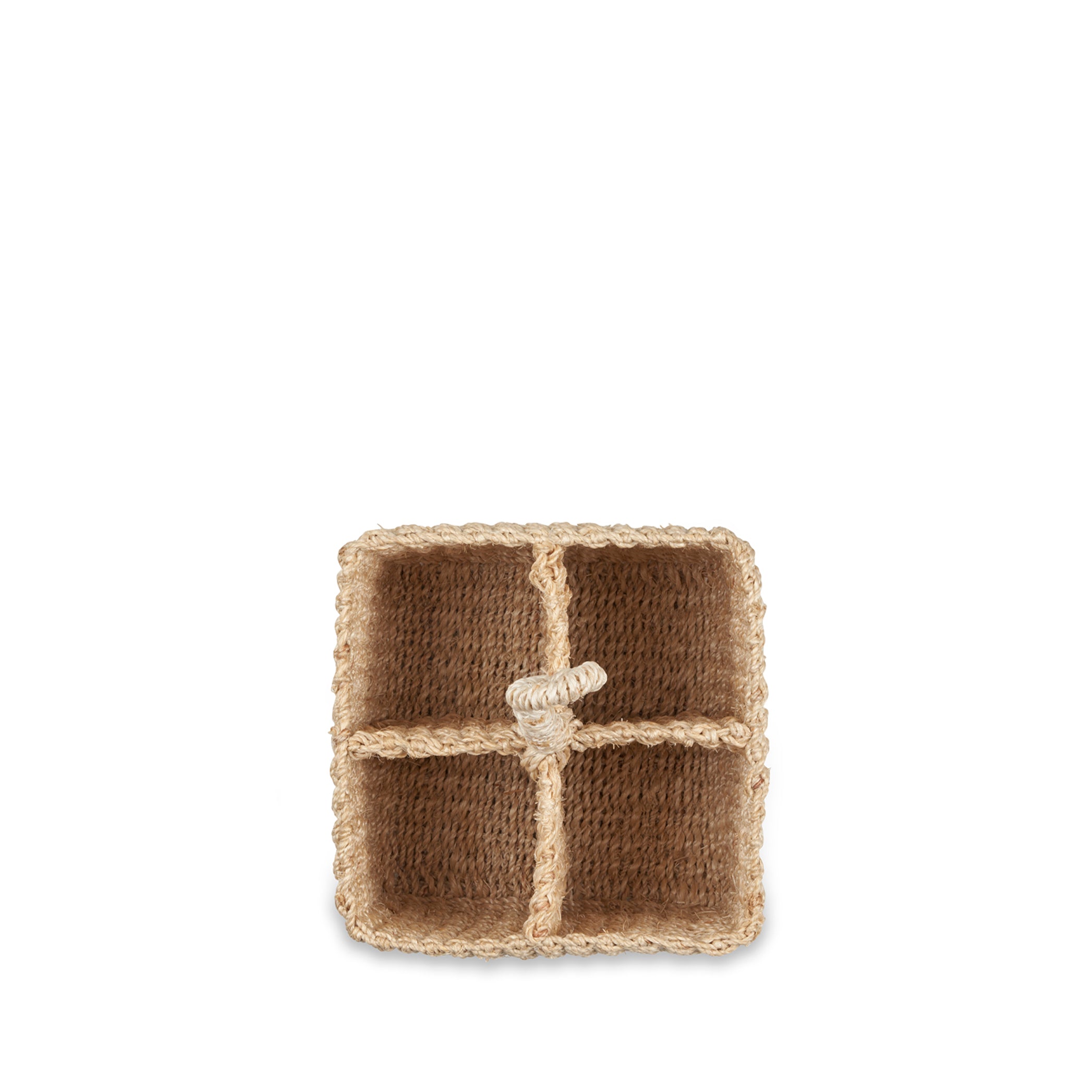 Abaca Small Woven Cutlery Basket With a Handle in Cream