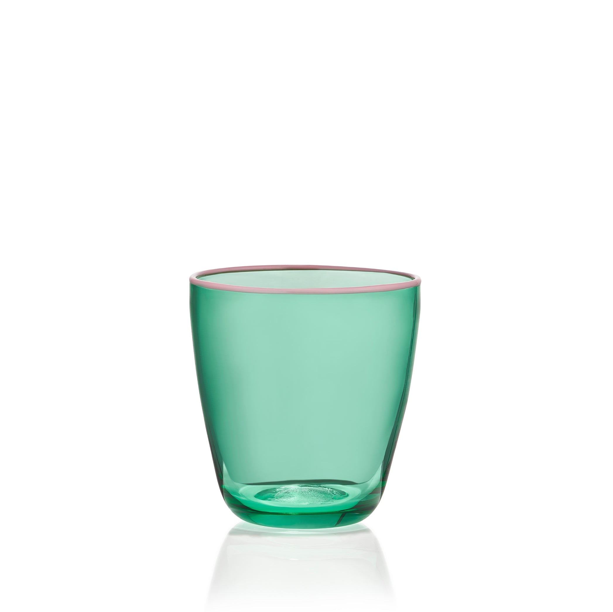 Handblown Bumba Glass in Emerald Green with Pink Rim, 30cl