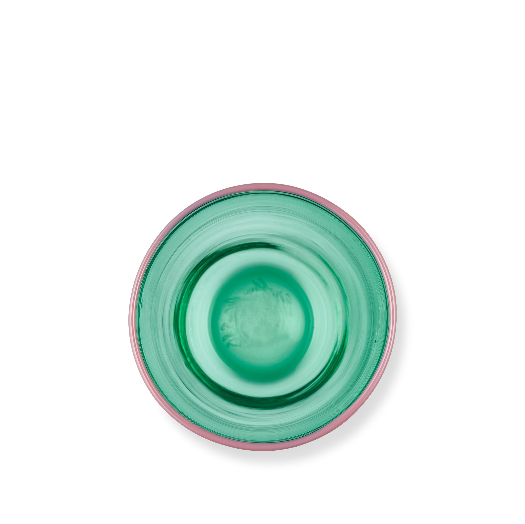Handblown Bumba Glass in Emerald Green with Pink Rim, 30cl