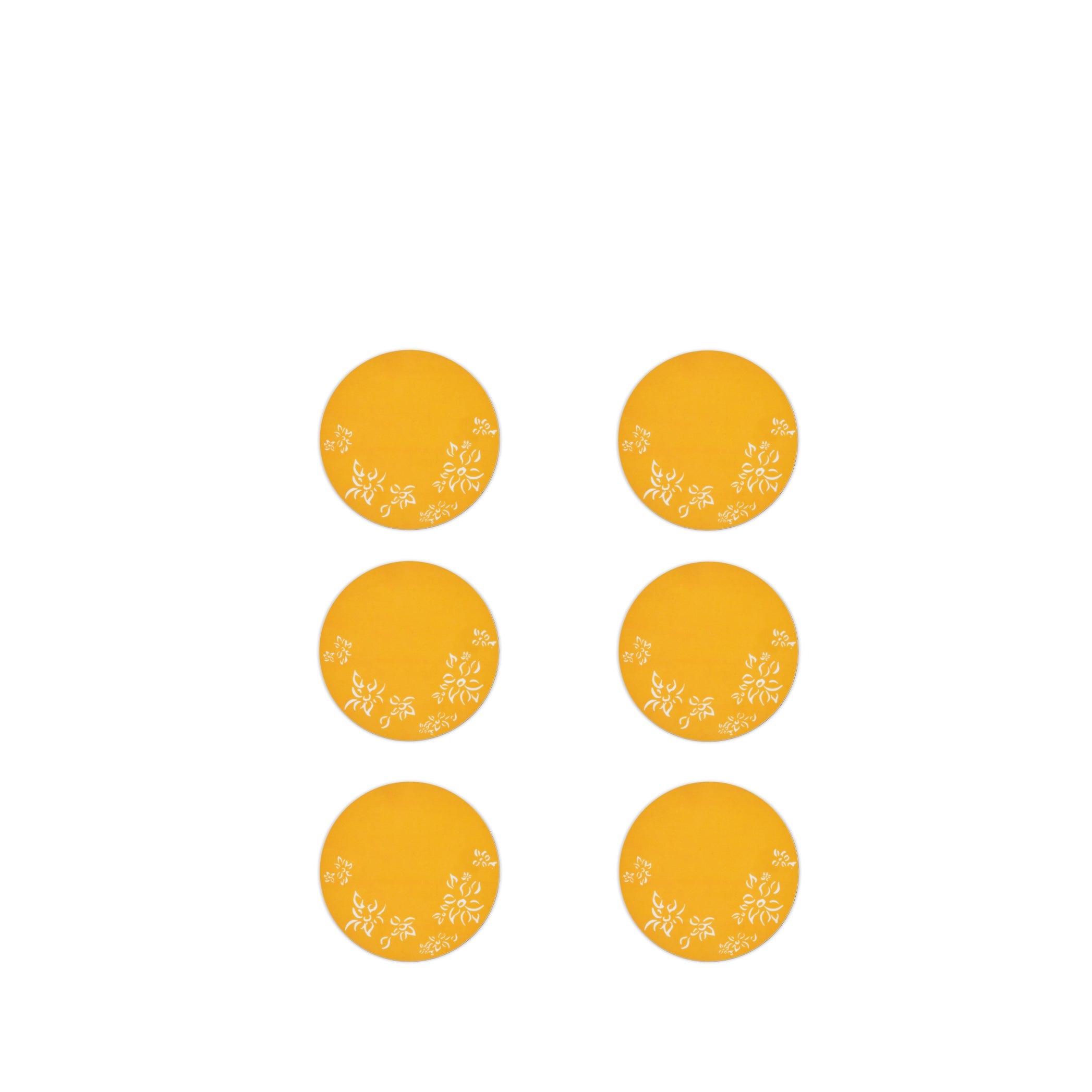 Set of Six Falling Flower Cork-Backed Coasters in Lemon Yellow