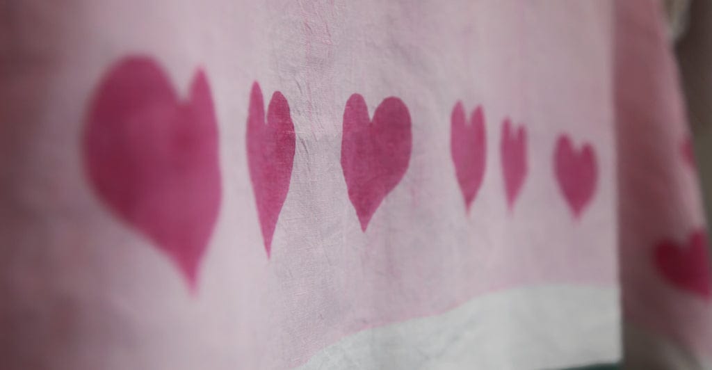 Summerill & Bishop x Lisou Heart Linen Napkin in Petal Pink and Forest Green, 50x50cm