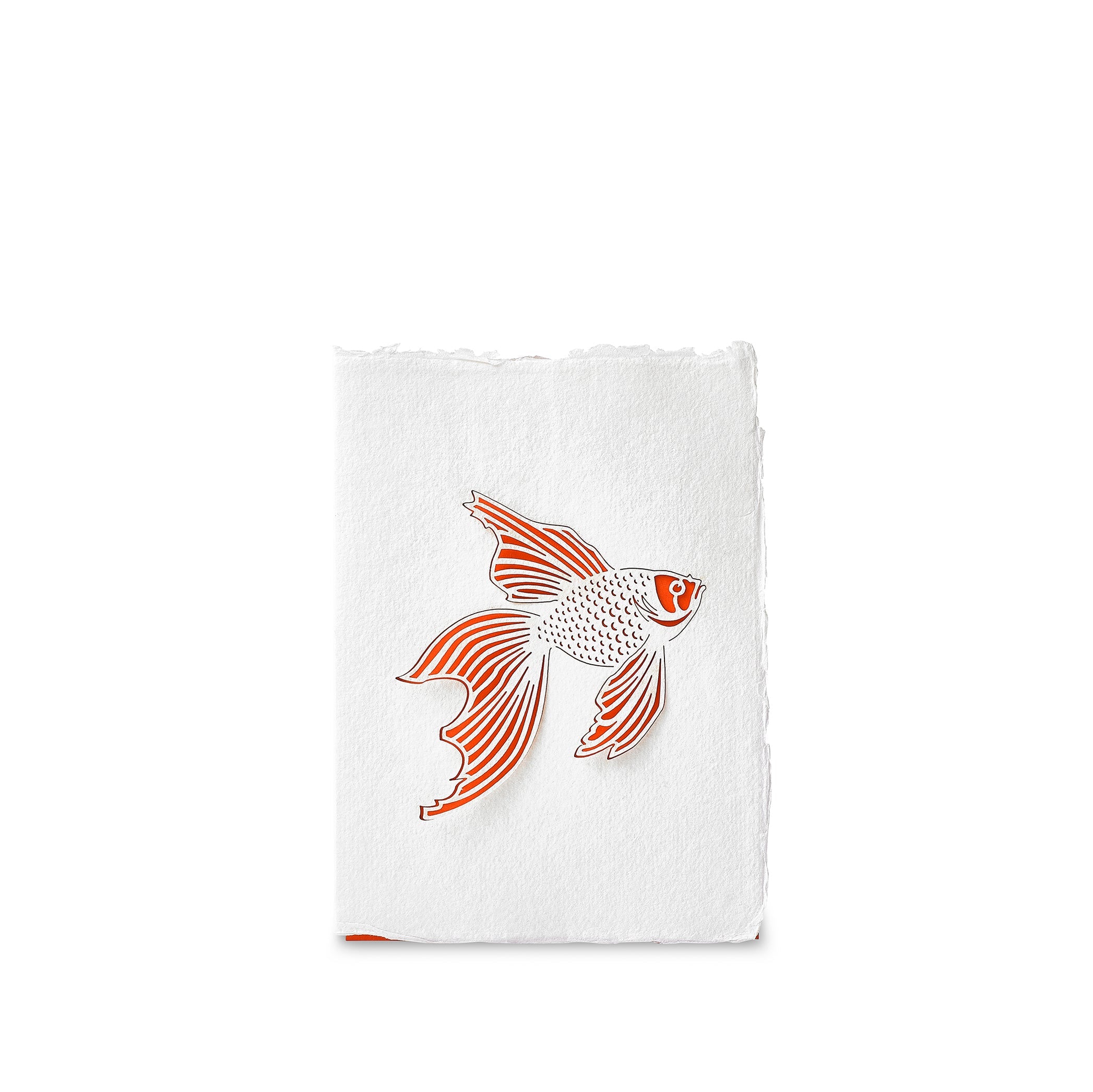 Handmade Paper Greeting Card with Fish, 15cm x 10cm