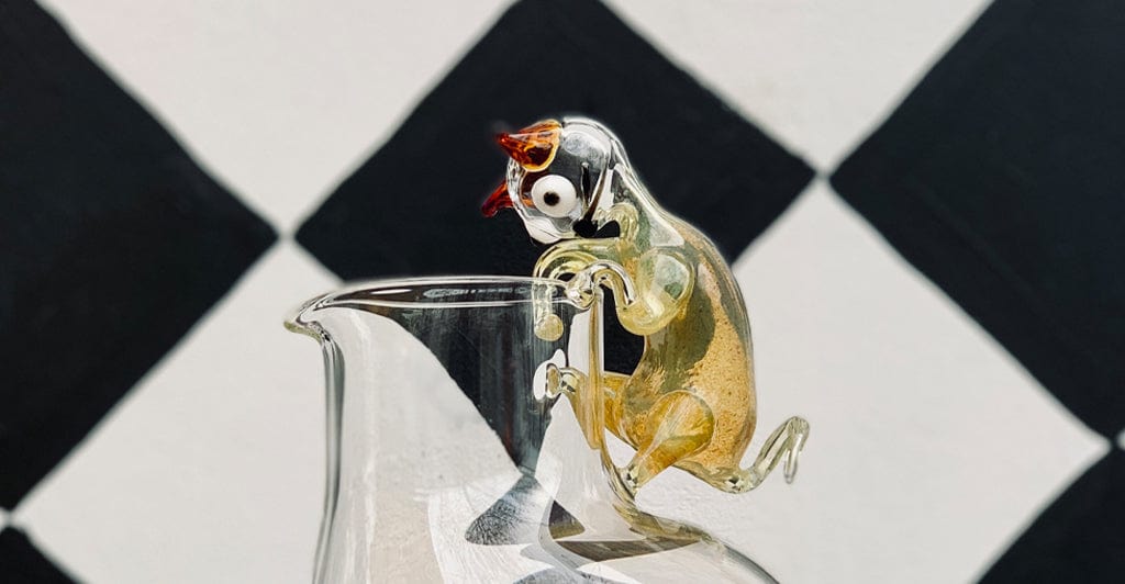 Handblown Glass Cat and Fish Jug, 25cm